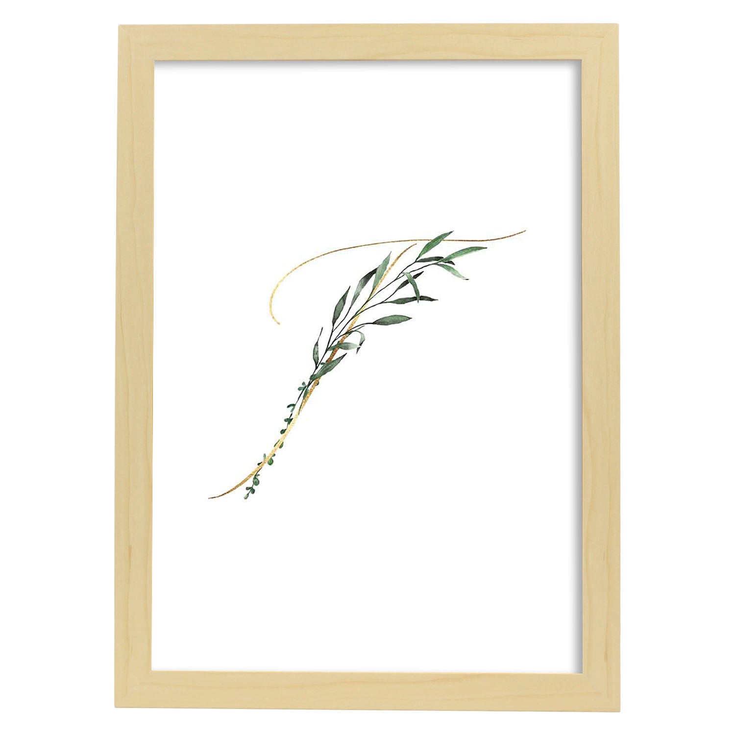 Poster de letra T. Lámina estilo Verde Fino con imágenes del alfabeto.-Artwork-Nacnic-A4-Marco Madera clara-Nacnic Estudio SL