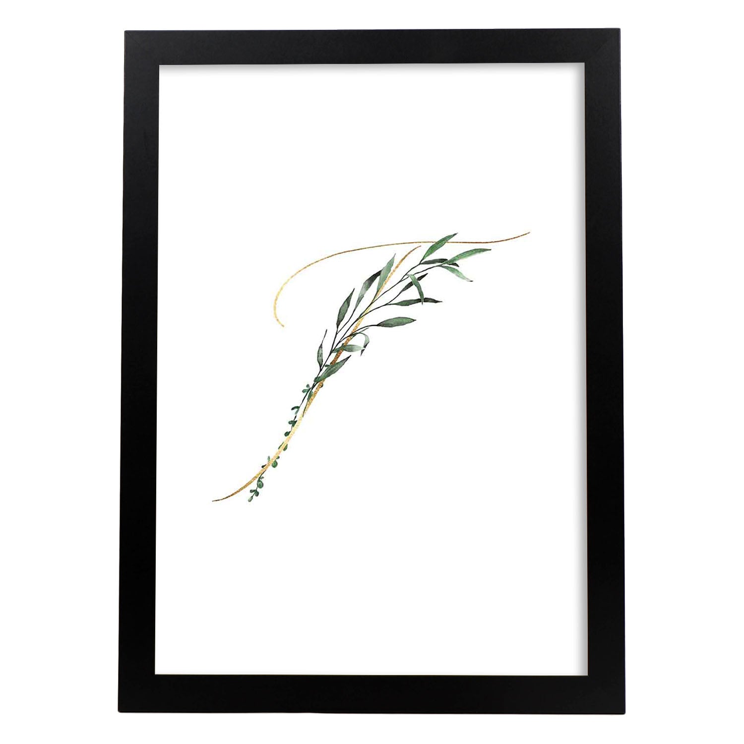 Poster de letra T. Lámina estilo Verde Fino con imágenes del alfabeto.-Artwork-Nacnic-A4-Marco Negro-Nacnic Estudio SL