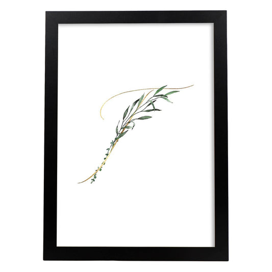 Poster de letra T. Lámina estilo Verde Fino con imágenes del alfabeto.-Artwork-Nacnic-A4-Marco Negro-Nacnic Estudio SL