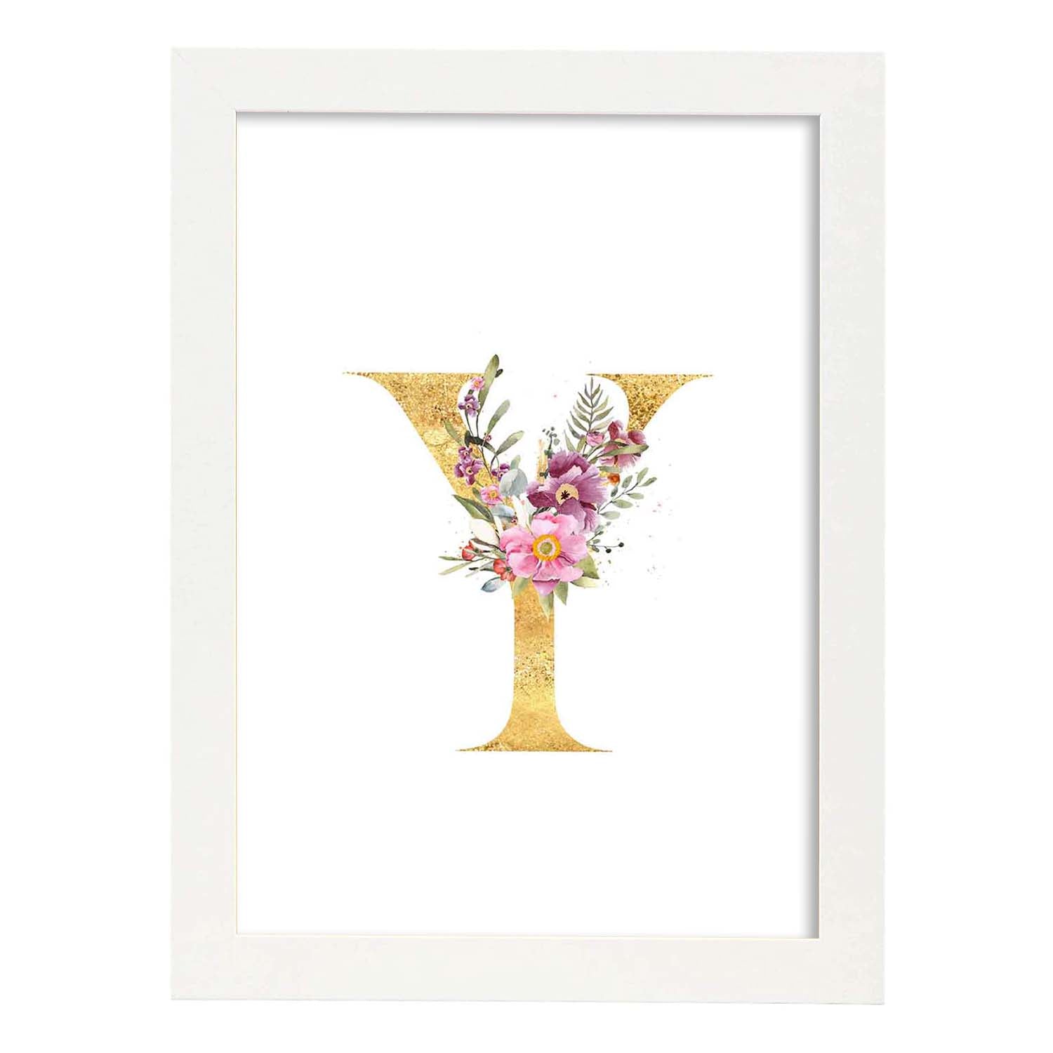 Poster de letra Y. Lámina estilo Dorado Rosa con imágenes del alfabeto.-Artwork-Nacnic-A3-Marco Blanco-Nacnic Estudio SL