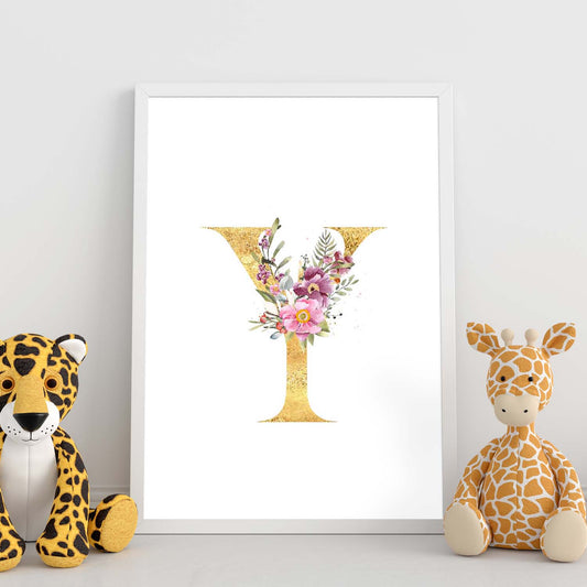 Poster de letra Y. Lámina estilo Dorado Rosa con imágenes del alfabeto.-Artwork-Nacnic-Nacnic Estudio SL