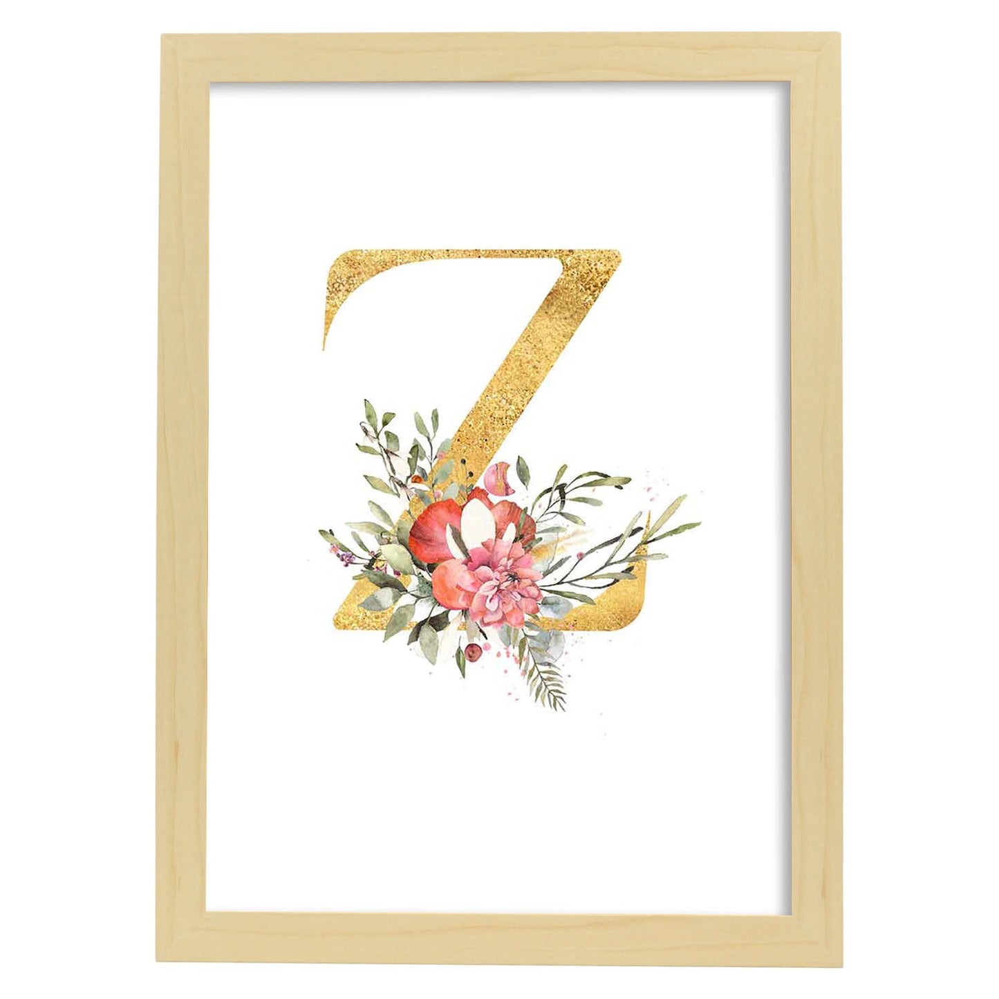 Poster de letra Z. Lámina estilo Dorado Rosa con imágenes del alfabeto.-Artwork-Nacnic-A3-Marco Madera clara-Nacnic Estudio SL