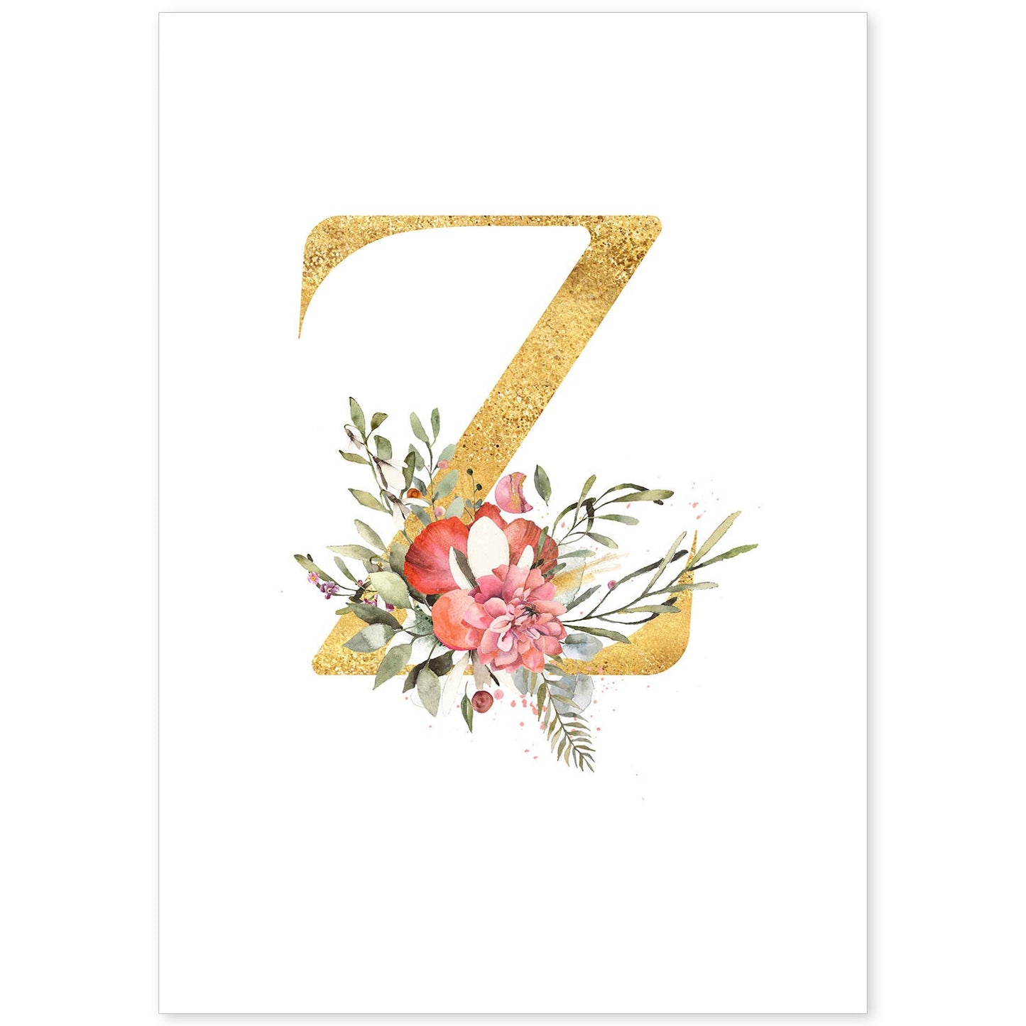 Poster de letra Z. Lámina estilo Dorado Rosa con imágenes del alfabeto.-Artwork-Nacnic-A4-Sin marco-Nacnic Estudio SL