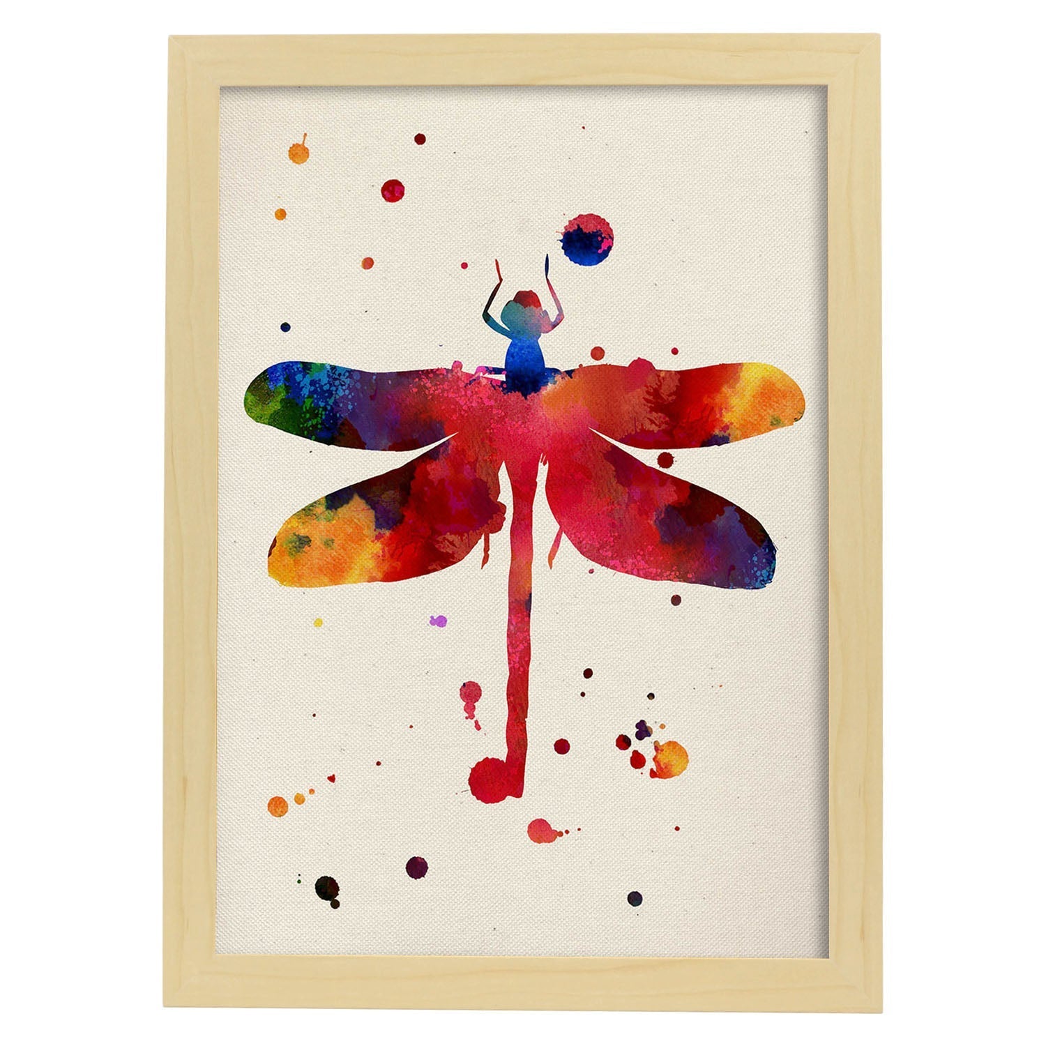 Poster de Libélula 2 con diseño acuarela. Mix de láminas con estilo acuarela-Artwork-Nacnic-A4-Marco Madera clara-Nacnic Estudio SL