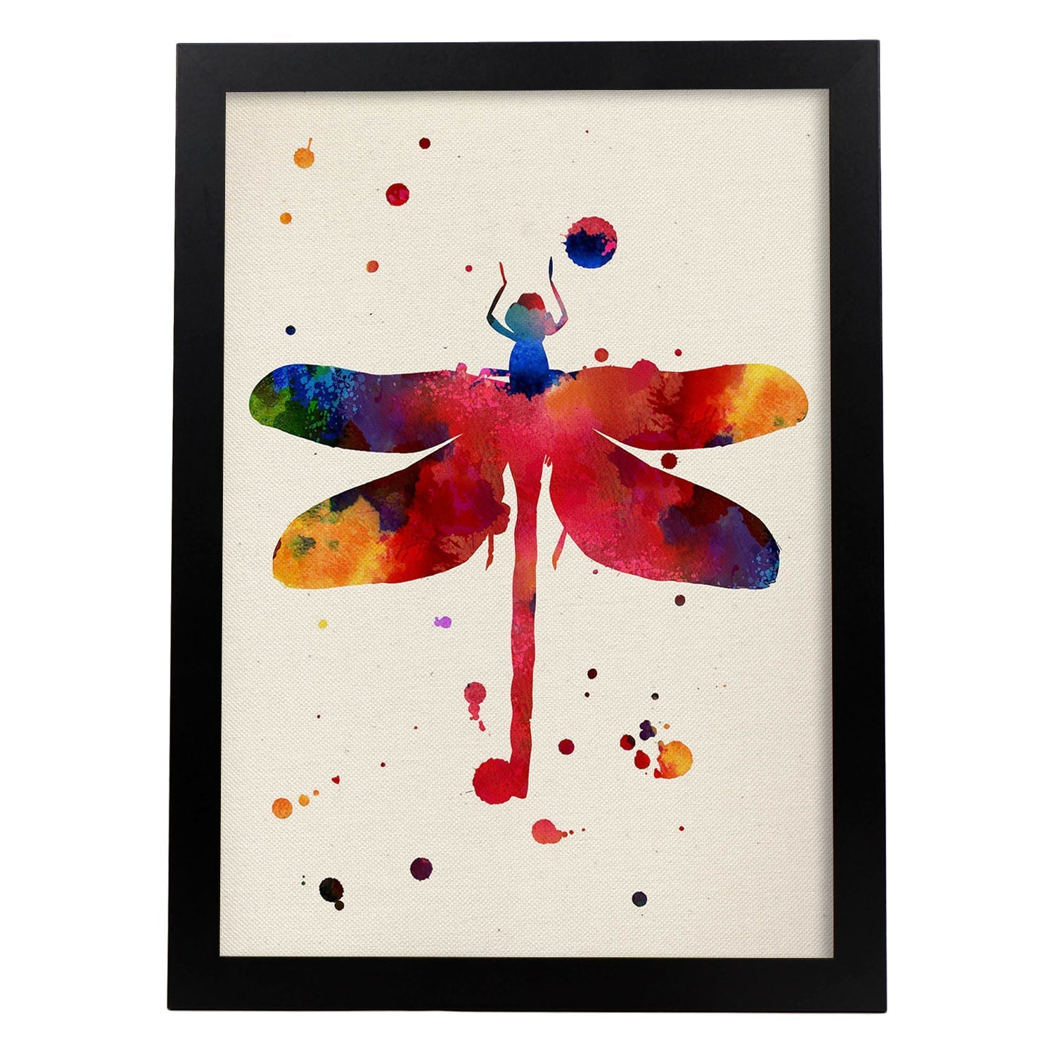 Poster de Libélula 2 con diseño acuarela. Mix de láminas con estilo acuarela-Artwork-Nacnic-A4-Marco Negro-Nacnic Estudio SL