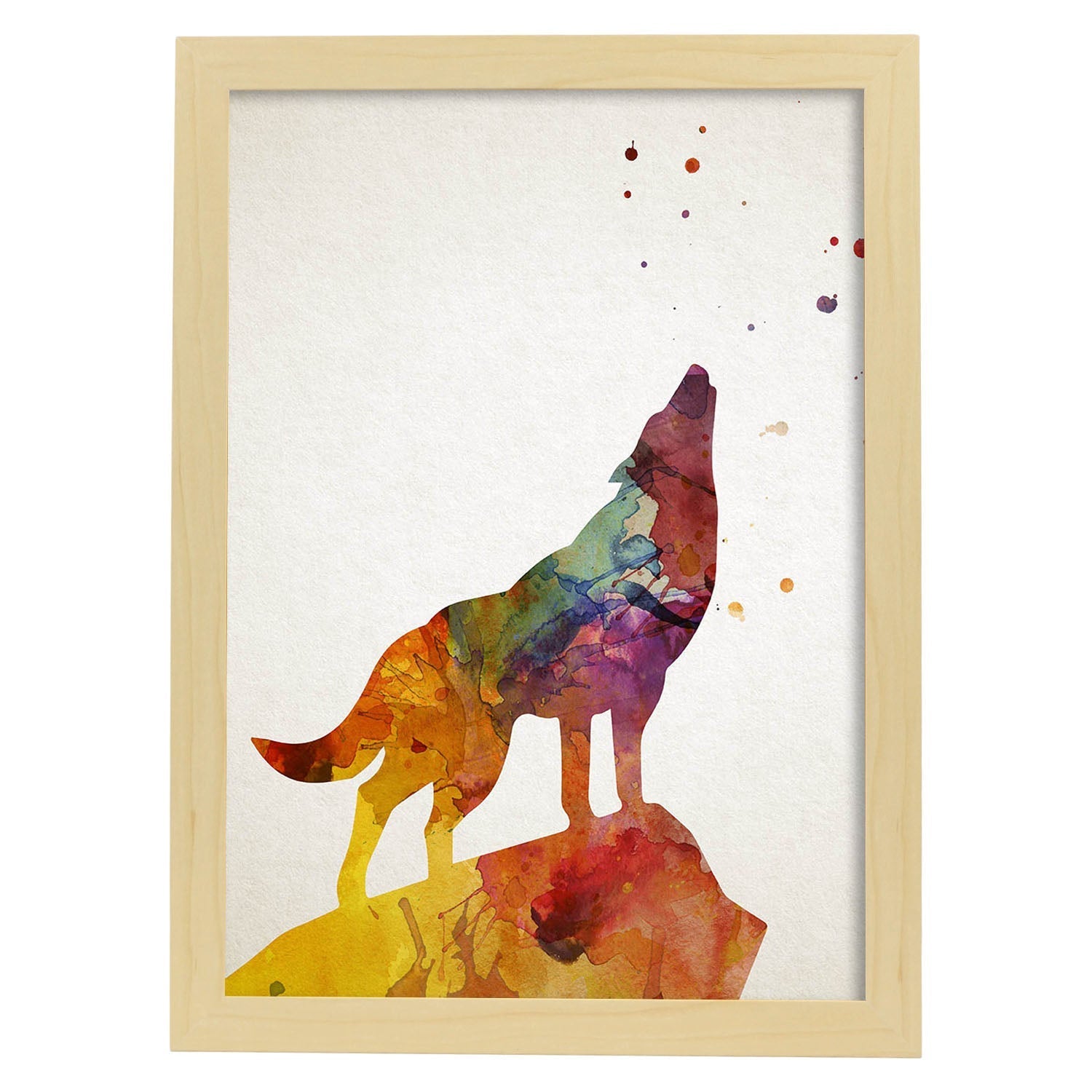 Poster de Lobo estilo acuarela. Láminas de animales con estilo acuarela-Artwork-Nacnic-A3-Marco Madera clara-Nacnic Estudio SL