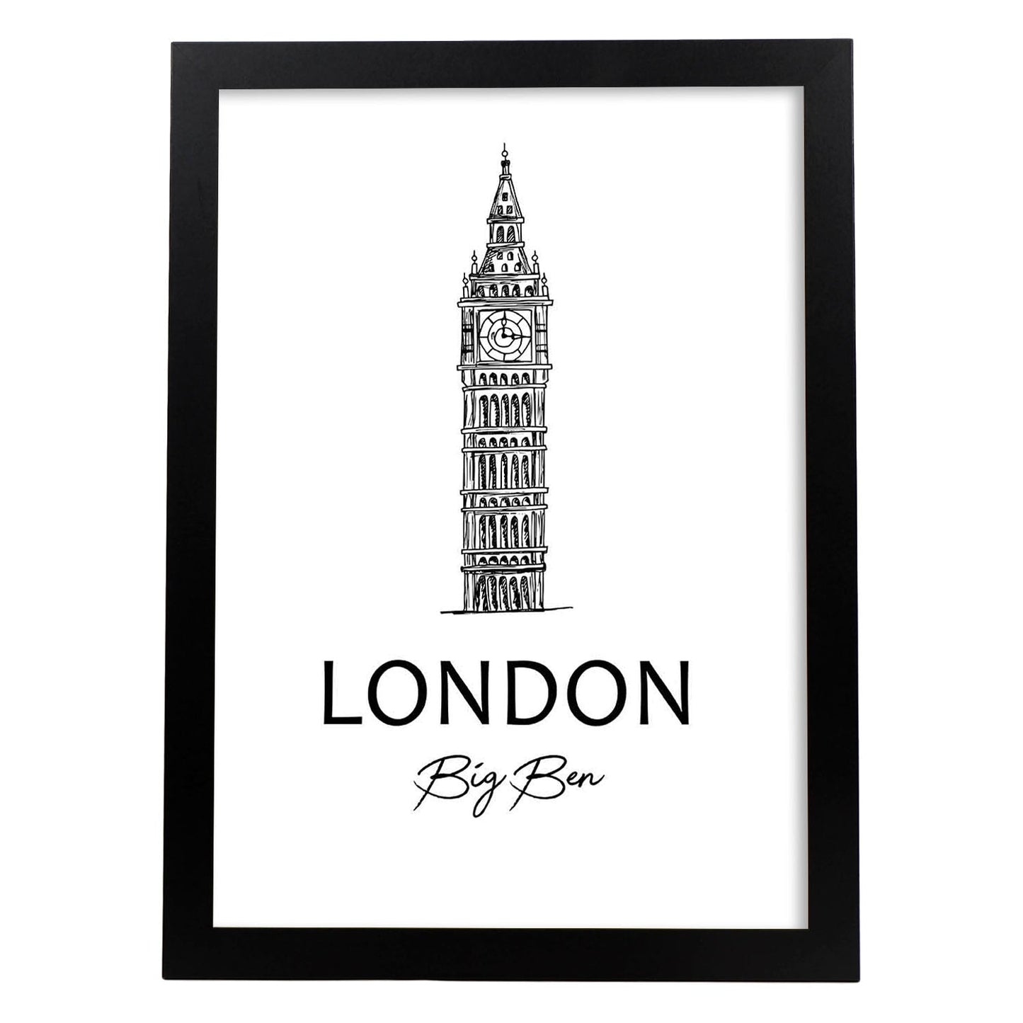 Poster de Londres - Big Ben. Láminas con monumentos de ciudades.-Artwork-Nacnic-A4-Marco Negro-Nacnic Estudio SL
