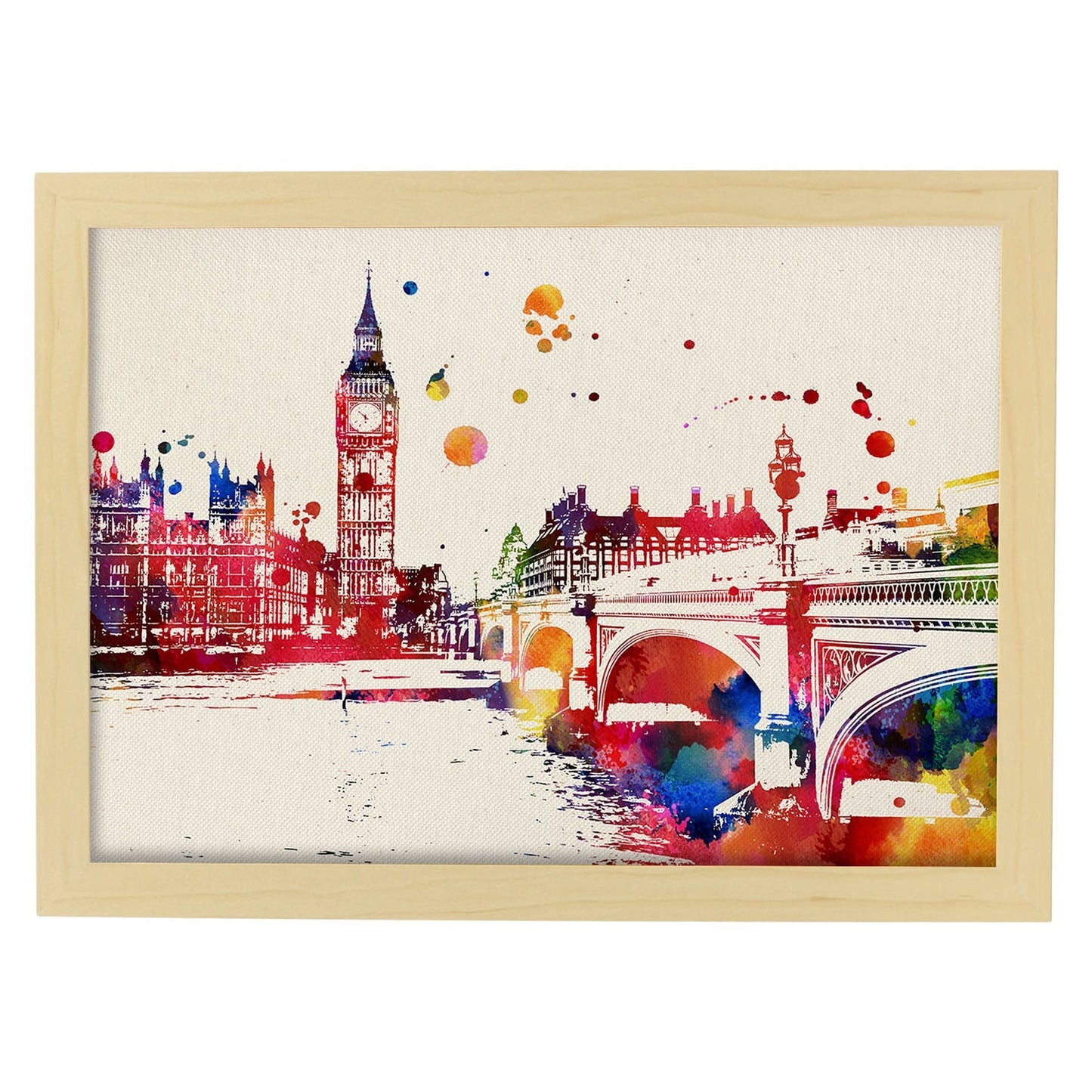 Poster de Londres con diseño acuarela. Mix de láminas con estilo acuarela-Artwork-Nacnic-A3-Marco Madera clara-Nacnic Estudio SL