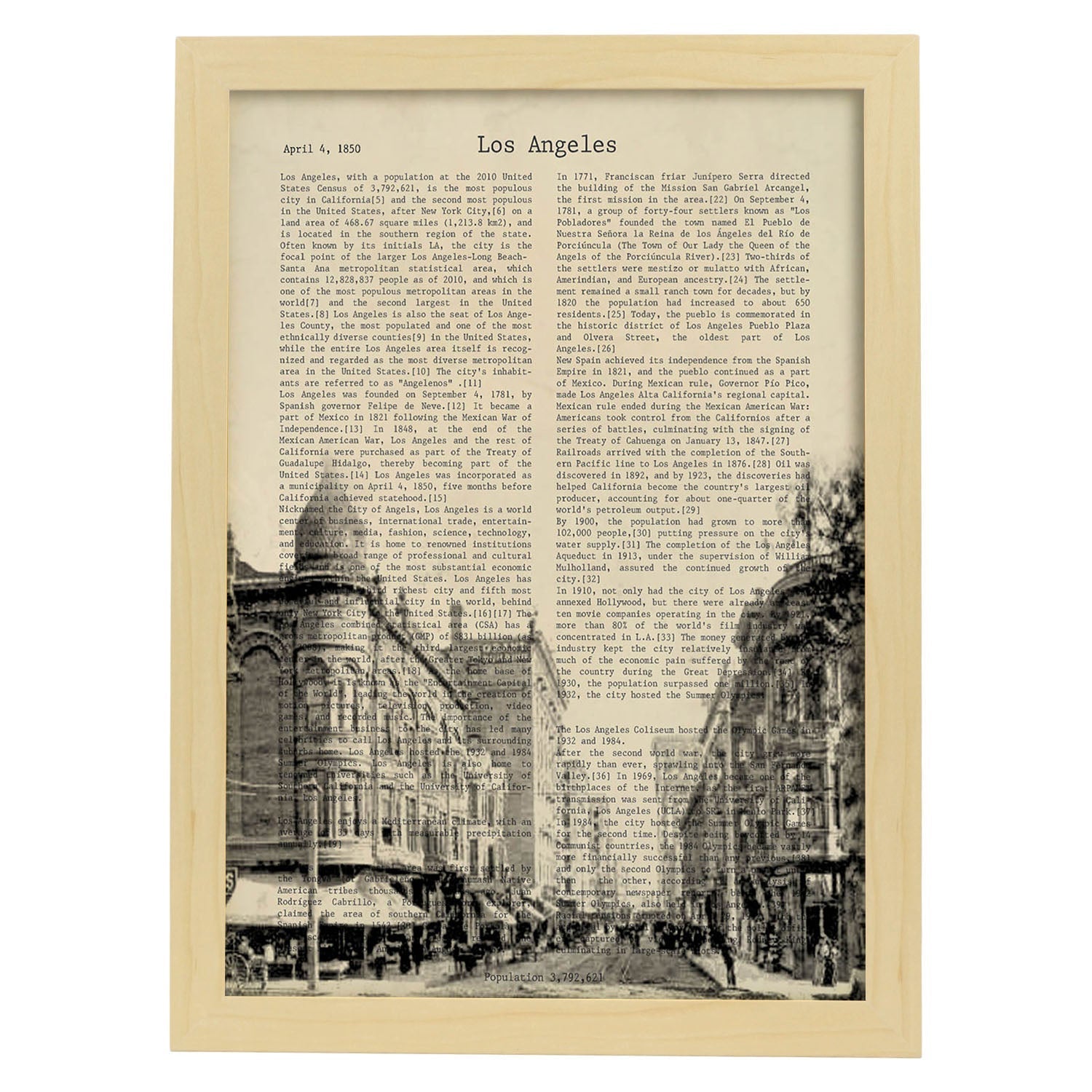 Poster de Los Angeles 3. Láminas e ilustraciones de ciudades del mundo y monumentos famosos.-Artwork-Nacnic-A3-Marco Madera clara-Nacnic Estudio SL