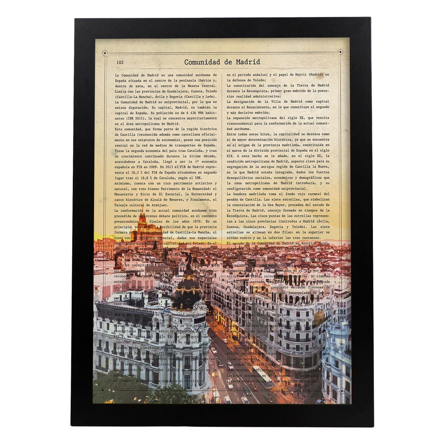 Poster de Madrid. Láminas de comunidades autónomas de España.-Artwork-Nacnic-A3-Marco Negro-Nacnic Estudio SL