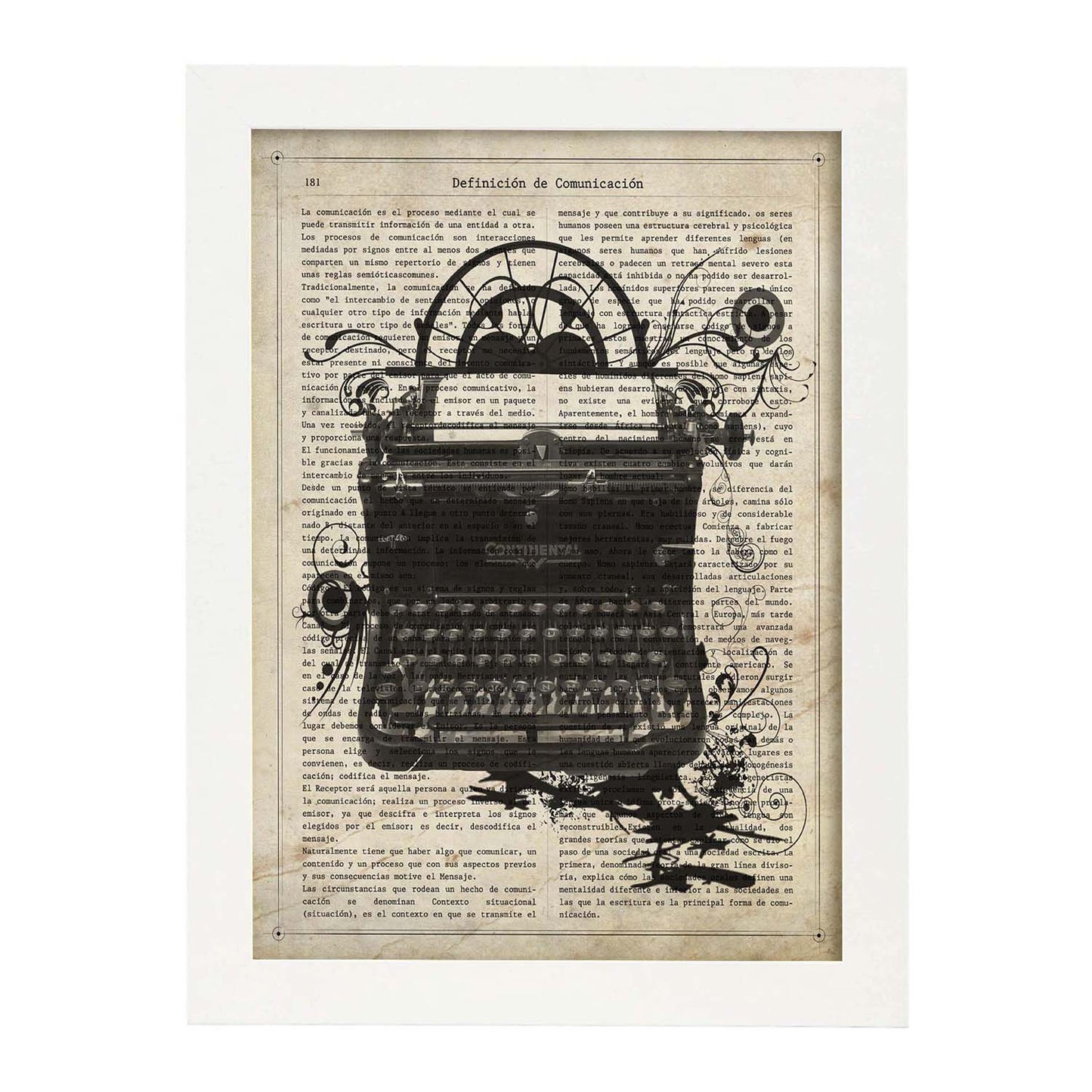 Poster de Maquina de escribir Continental.Láminas vintage para Posters con diseño vintage y definiciones.-Artwork-Nacnic-A3-Marco Blanco-Nacnic Estudio SL