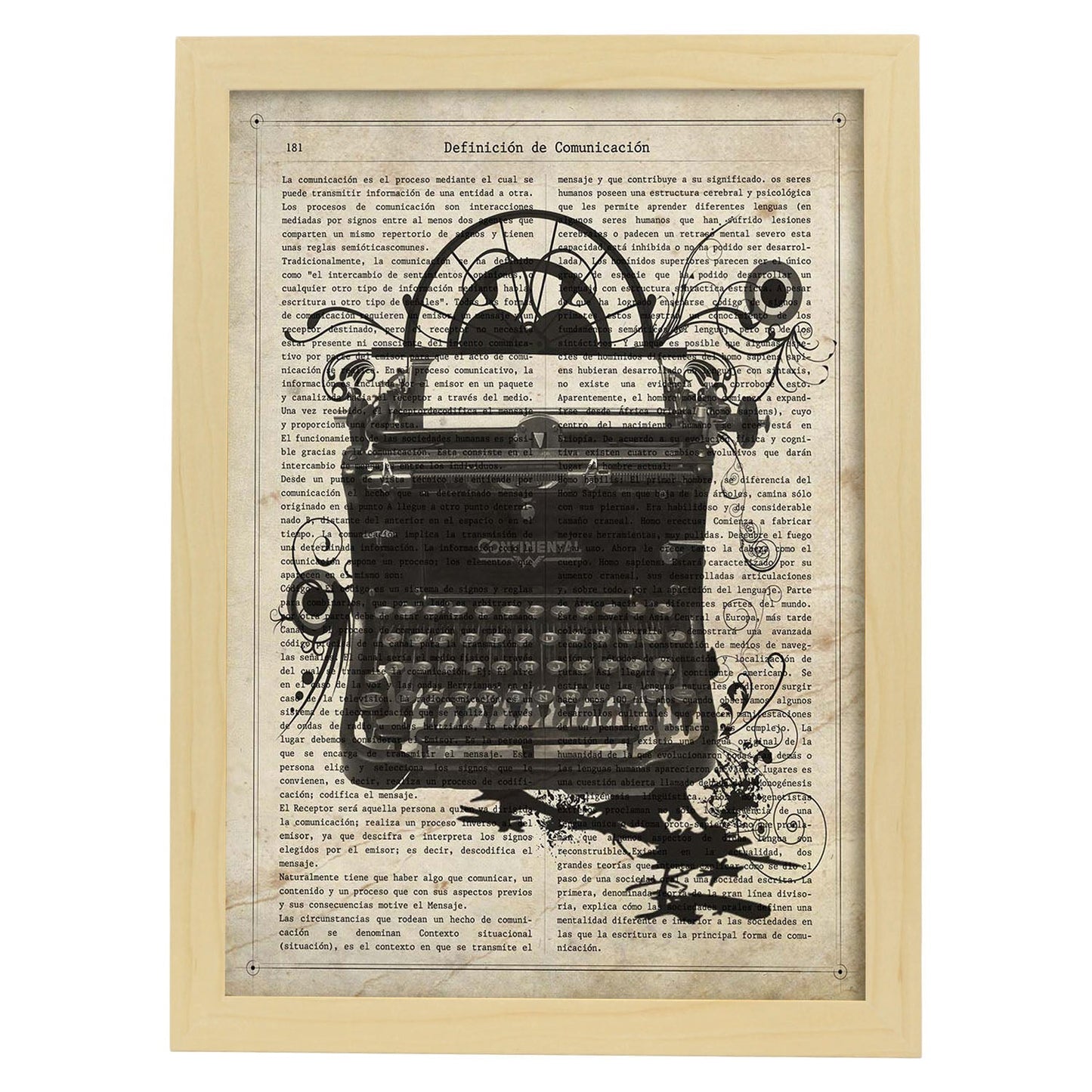 Poster de Maquina de escribir Continental.Láminas vintage para Posters con diseño vintage y definiciones.-Artwork-Nacnic-A3-Marco Madera clara-Nacnic Estudio SL