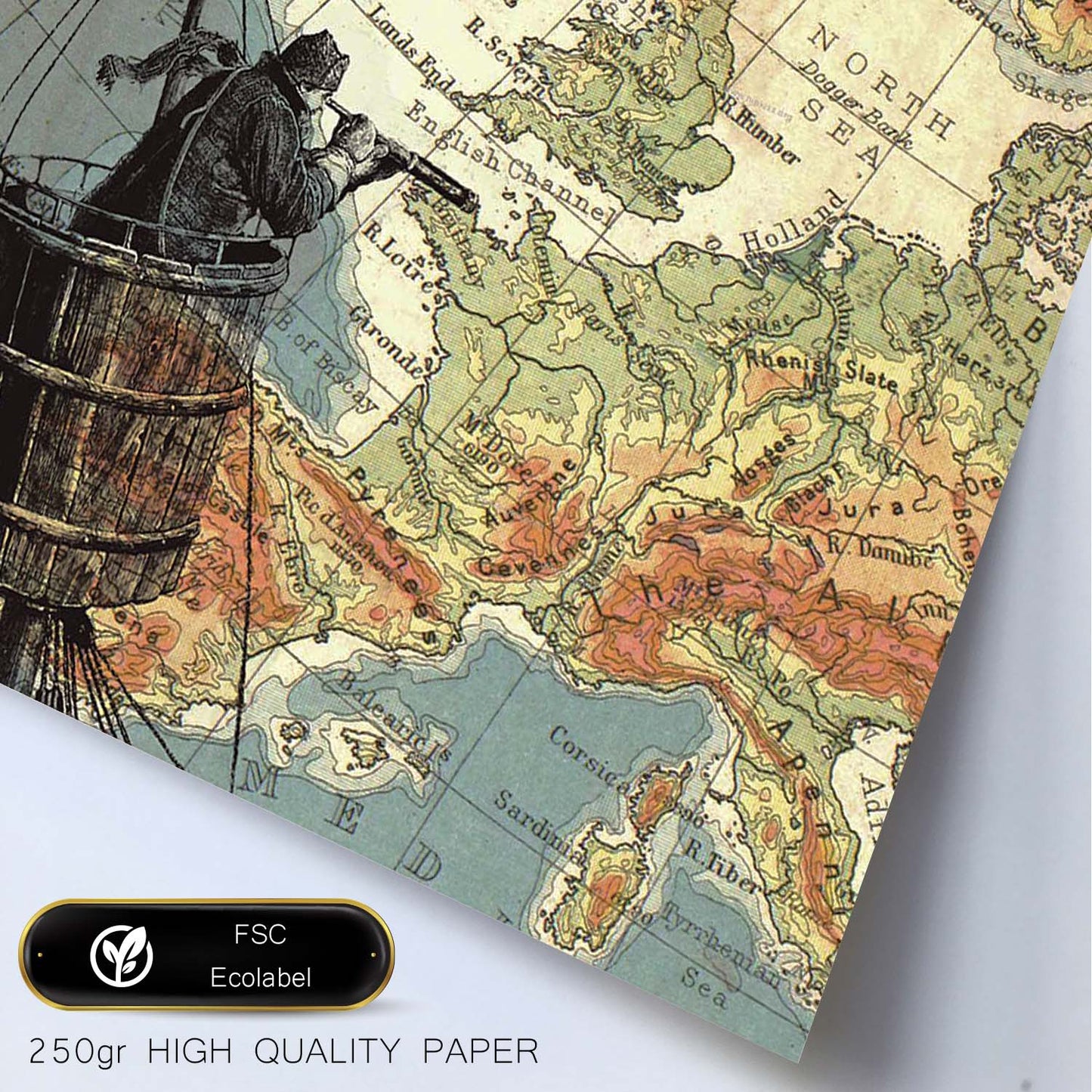 Poster de Marinero con catalejo. Láminas de mapas del mundo. Decoración con mapas e imágenes vintage.-Artwork-Nacnic-Nacnic Estudio SL