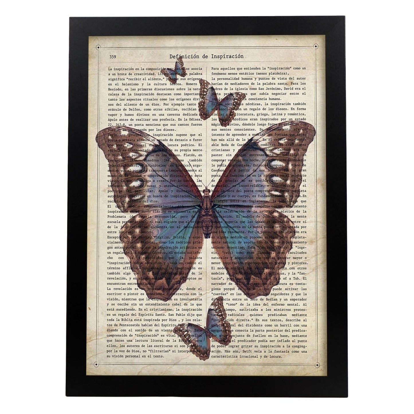 Poster de Mariposa azul negra. Láminas de mariposas. Decoración de mariposas y polillas.-Artwork-Nacnic-A3-Marco Negro-Nacnic Estudio SL