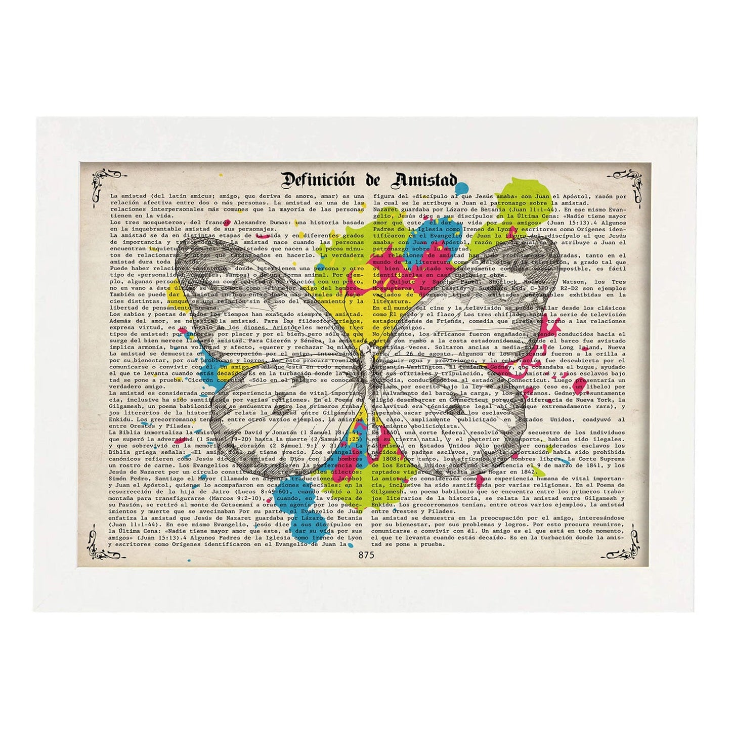 Poster de Mariposa blanco y negro. Láminas de mariposas. Decoración de mariposas y polillas.-Artwork-Nacnic-A3-Marco Blanco-Nacnic Estudio SL