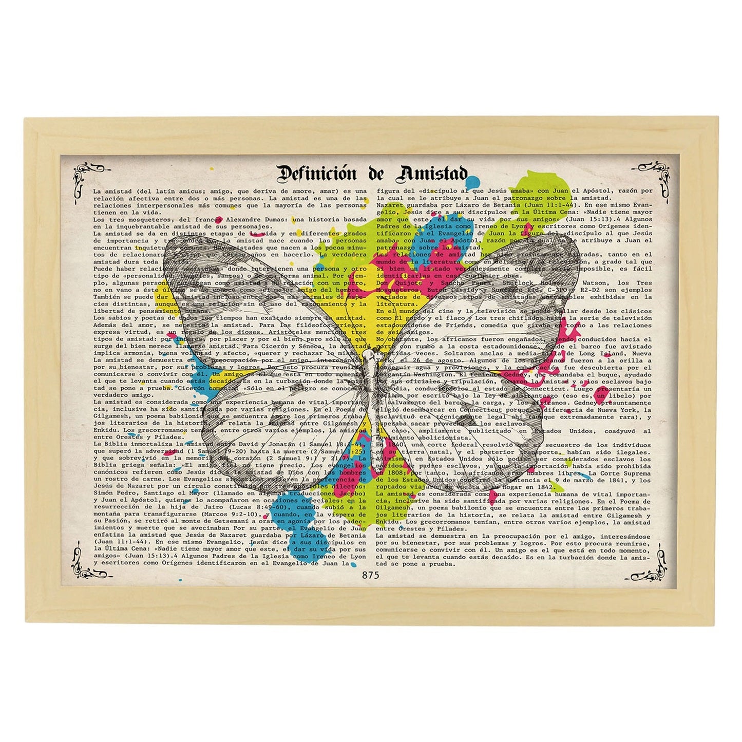 Poster de Mariposa blanco y negro. Láminas de mariposas. Decoración de mariposas y polillas.-Artwork-Nacnic-A4-Marco Madera clara-Nacnic Estudio SL