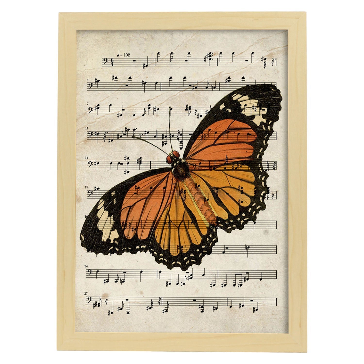 Poster de Mariposa Monarca. Láminas de mariposas. Decoración de mariposas y polillas.-Artwork-Nacnic-A3-Marco Madera clara-Nacnic Estudio SL