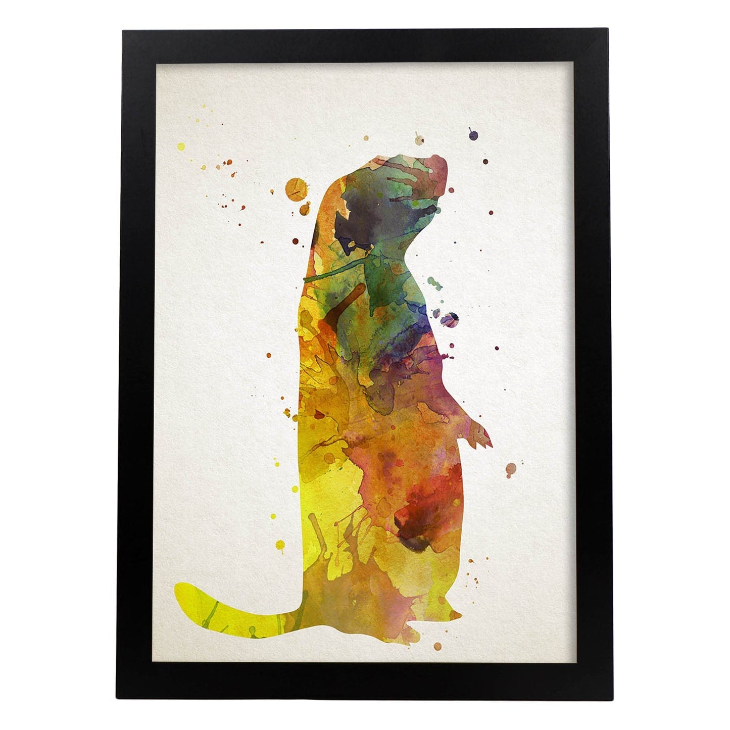 Poster de Marmota estilo acuarela. Láminas de animales con estilo acuarela-Artwork-Nacnic-A3-Marco Negro-Nacnic Estudio SL