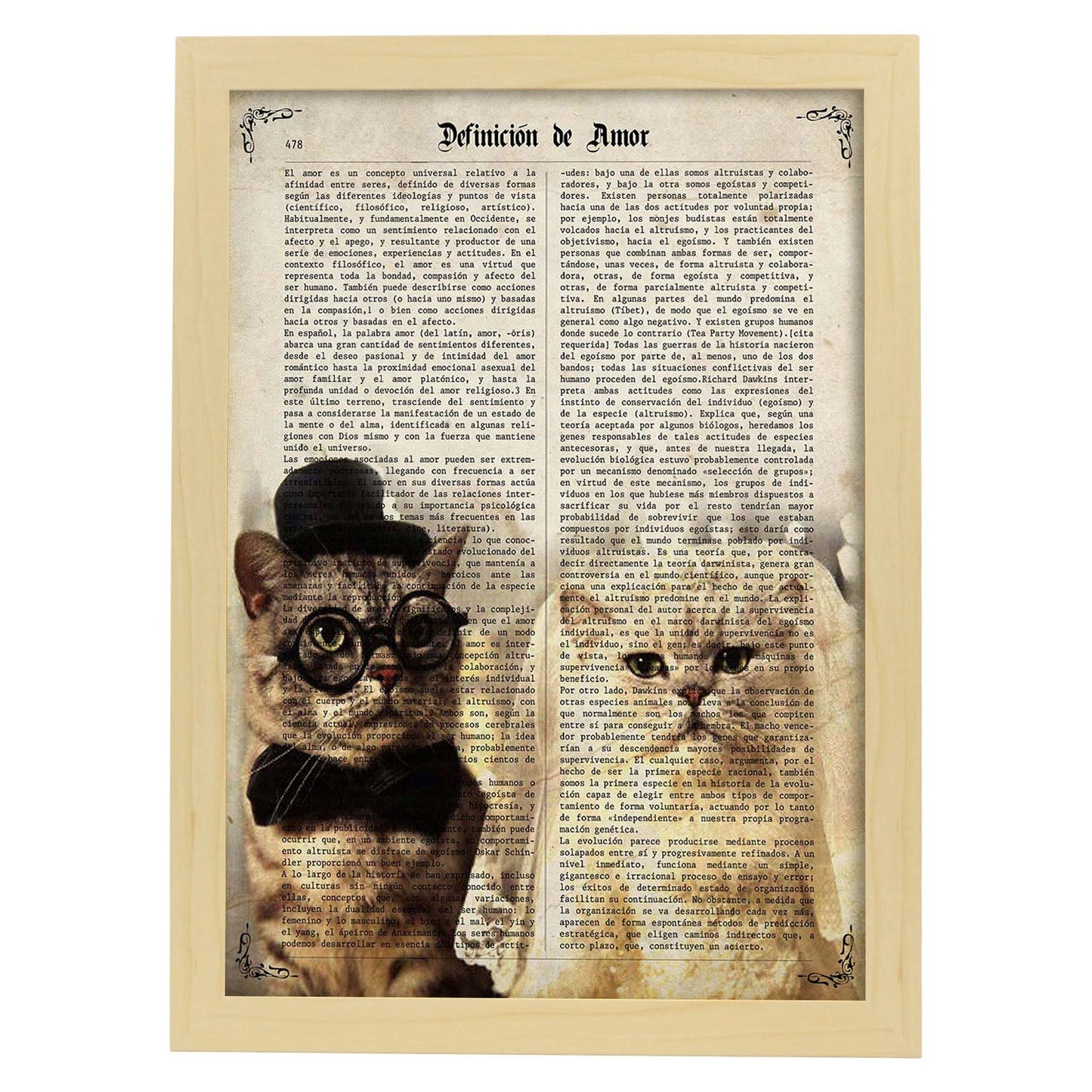 Poster de Matrimonio de gatos. Láminas de animales con definiciones. Ilustraciones de animales con textos.-Artwork-Nacnic-A3-Marco Madera clara-Nacnic Estudio SL