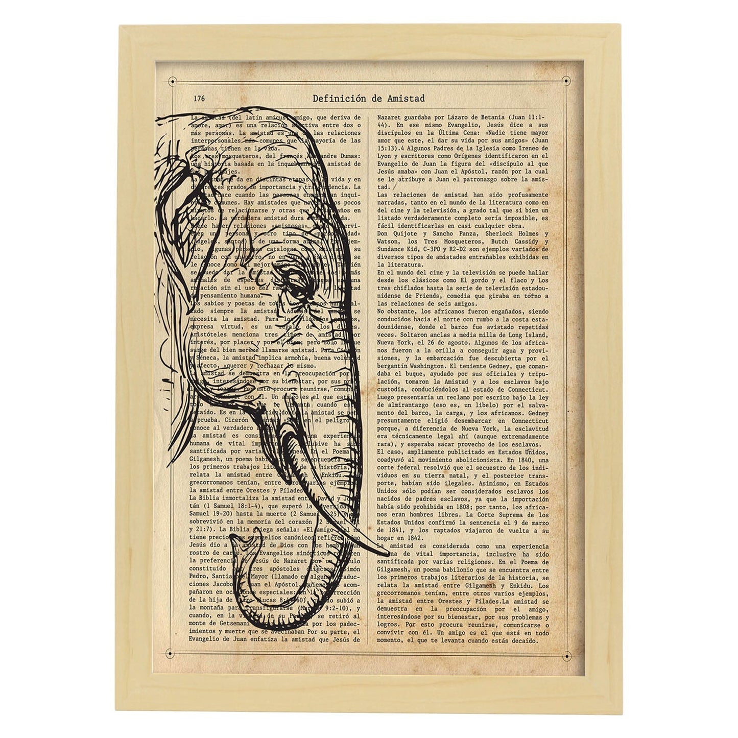 Poster de Memoria de Elefante con definición. Láminas de animales con texto y definición. Diseño de interiores basado en animales.-Artwork-Nacnic-A3-Marco Madera clara-Nacnic Estudio SL