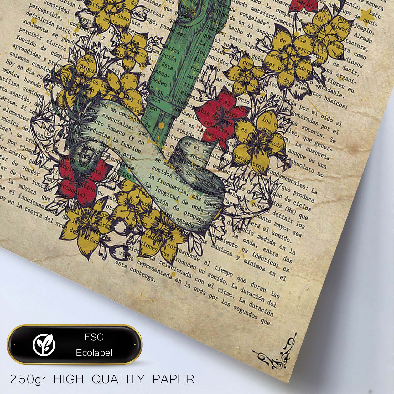 Poster de Microfono con flores. Láminas musicales con definiciones para-Artwork-Nacnic-Nacnic Estudio SL