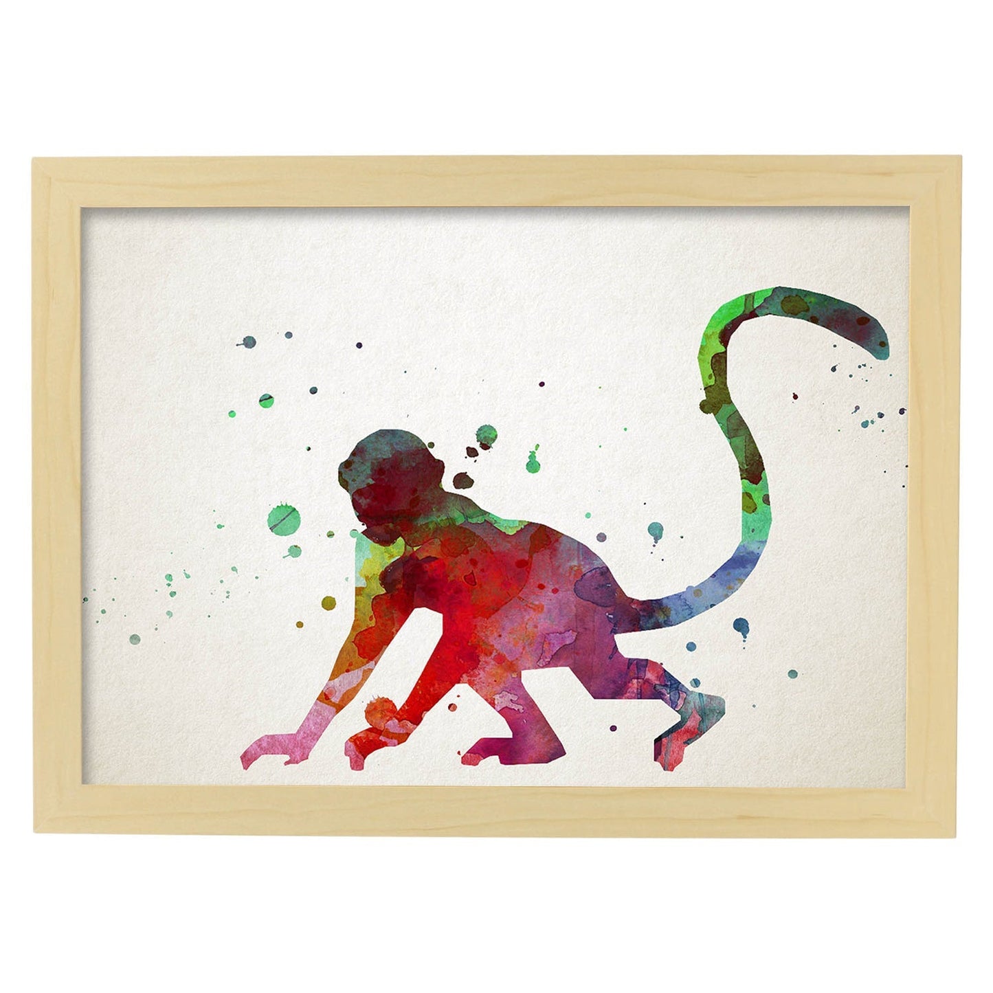 Poster de Mono estilo acuarela. Láminas de animales con estilo acuarela-Artwork-Nacnic-A4-Marco Madera clara-Nacnic Estudio SL