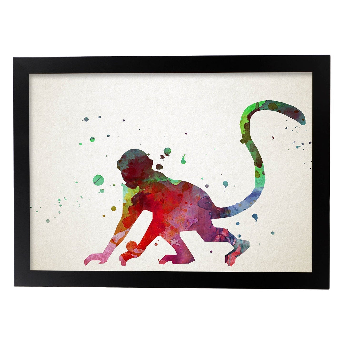 Poster de Mono estilo acuarela. Láminas de animales con estilo acuarela-Artwork-Nacnic-A4-Marco Negro-Nacnic Estudio SL