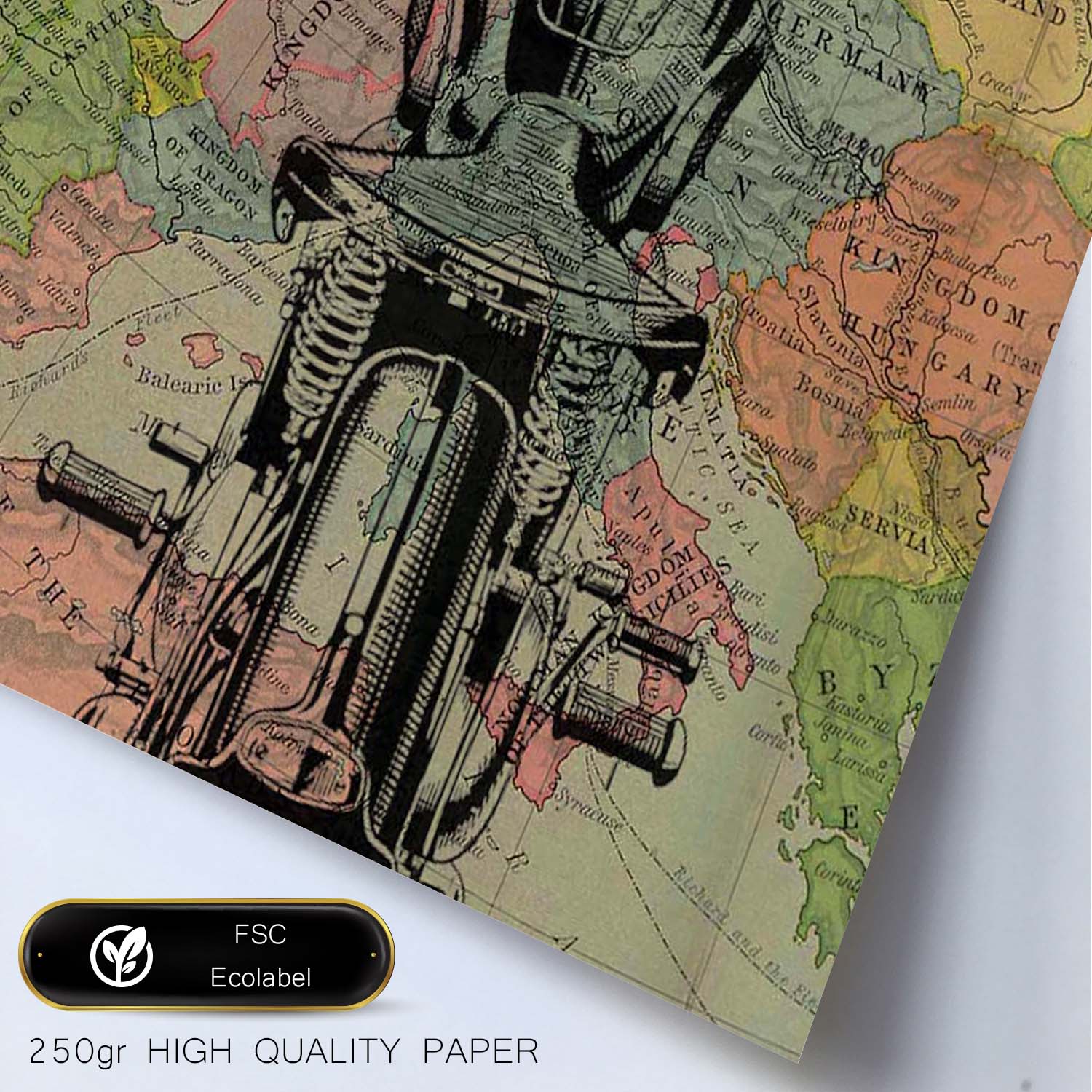 Poster de Moto en Francia. Láminas de mapas del mundo. Decoración con mapas e imágenes vintage.-Artwork-Nacnic-Nacnic Estudio SL