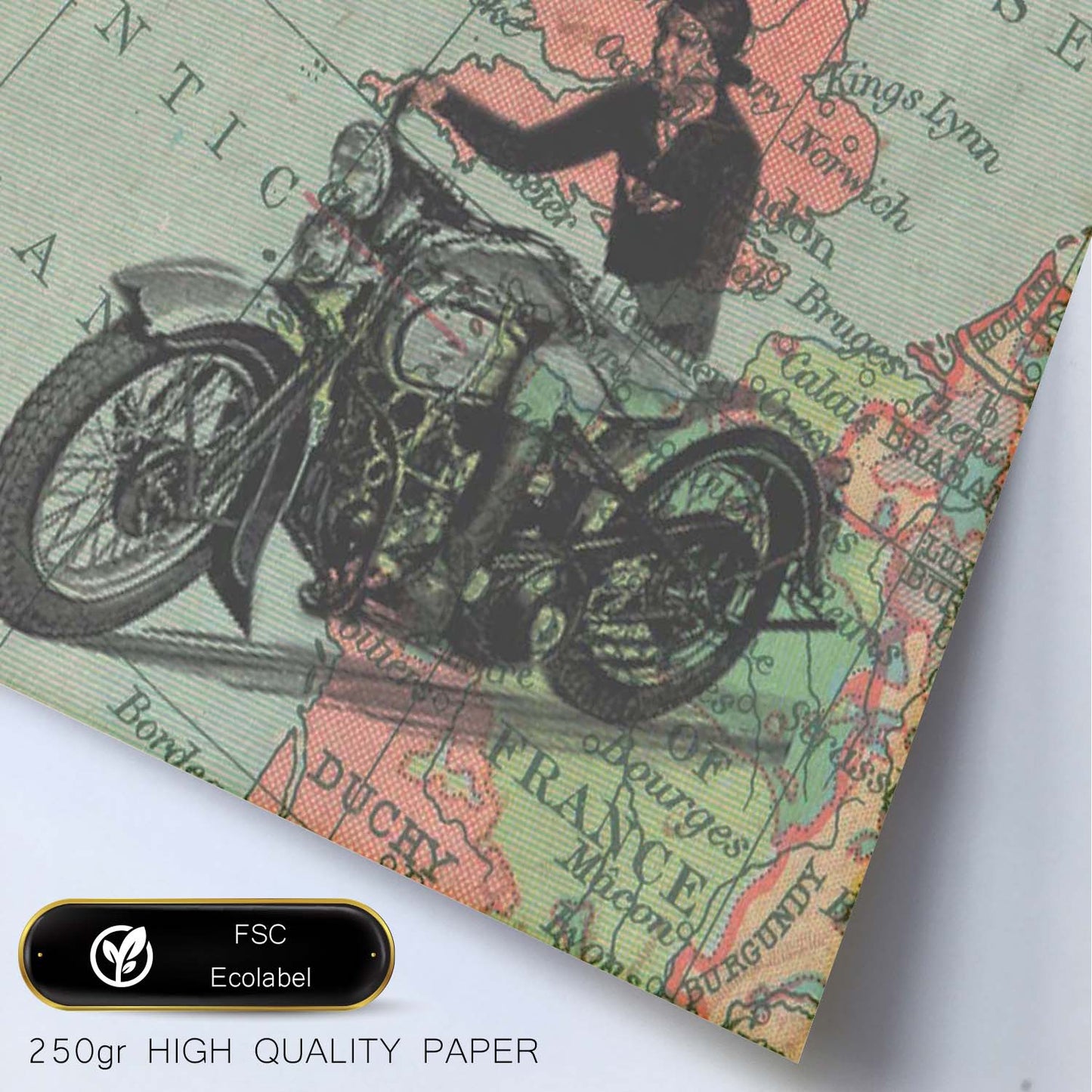 Poster de Moto en Inglaterra. Láminas de mapas del mundo. Decoración con mapas e imágenes vintage.-Artwork-Nacnic-Nacnic Estudio SL