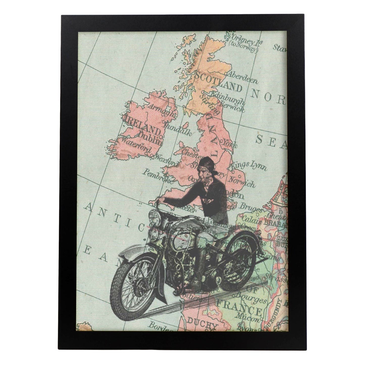 Poster de Moto en Inglaterra. Láminas de mapas del mundo. Decoración con mapas e imágenes vintage.-Artwork-Nacnic-A4-Marco Negro-Nacnic Estudio SL