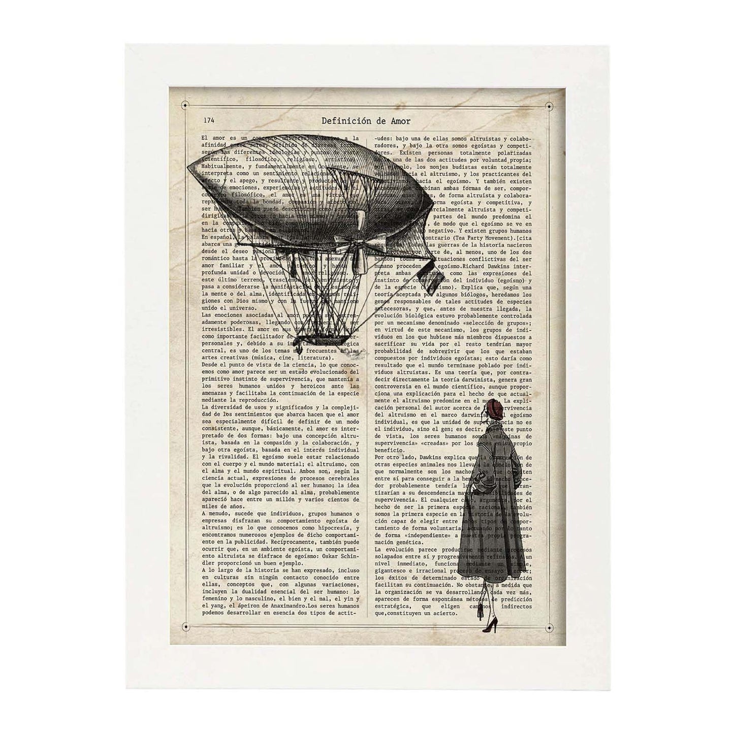 Poster de Mujer mirando globo. Láminas de globos aeroestáticos. Diseño con imágenes de globos.-Artwork-Nacnic-A3-Marco Blanco-Nacnic Estudio SL