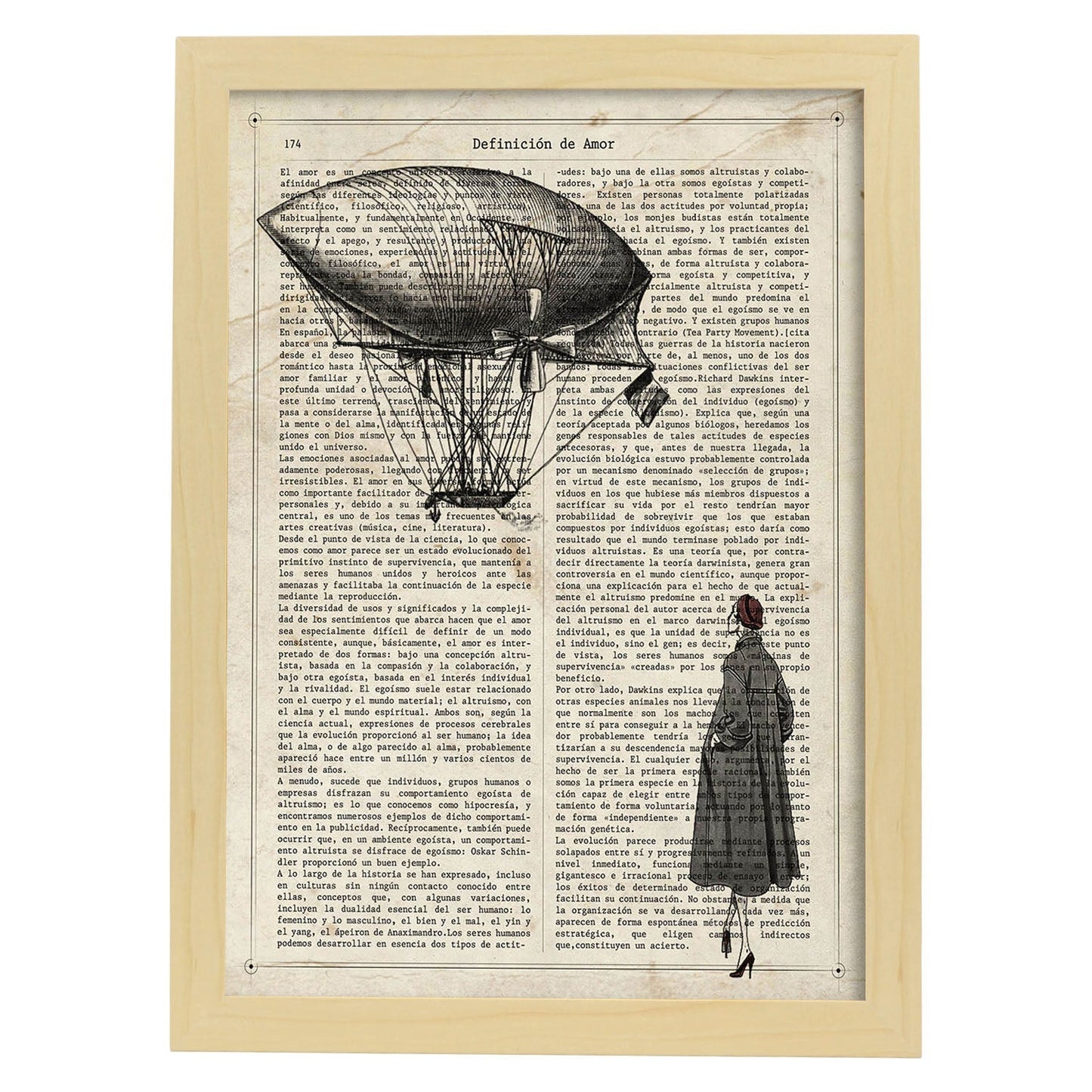 Poster de Mujer mirando globo. Láminas de globos aeroestáticos. Diseño con imágenes de globos.-Artwork-Nacnic-A4-Marco Madera clara-Nacnic Estudio SL