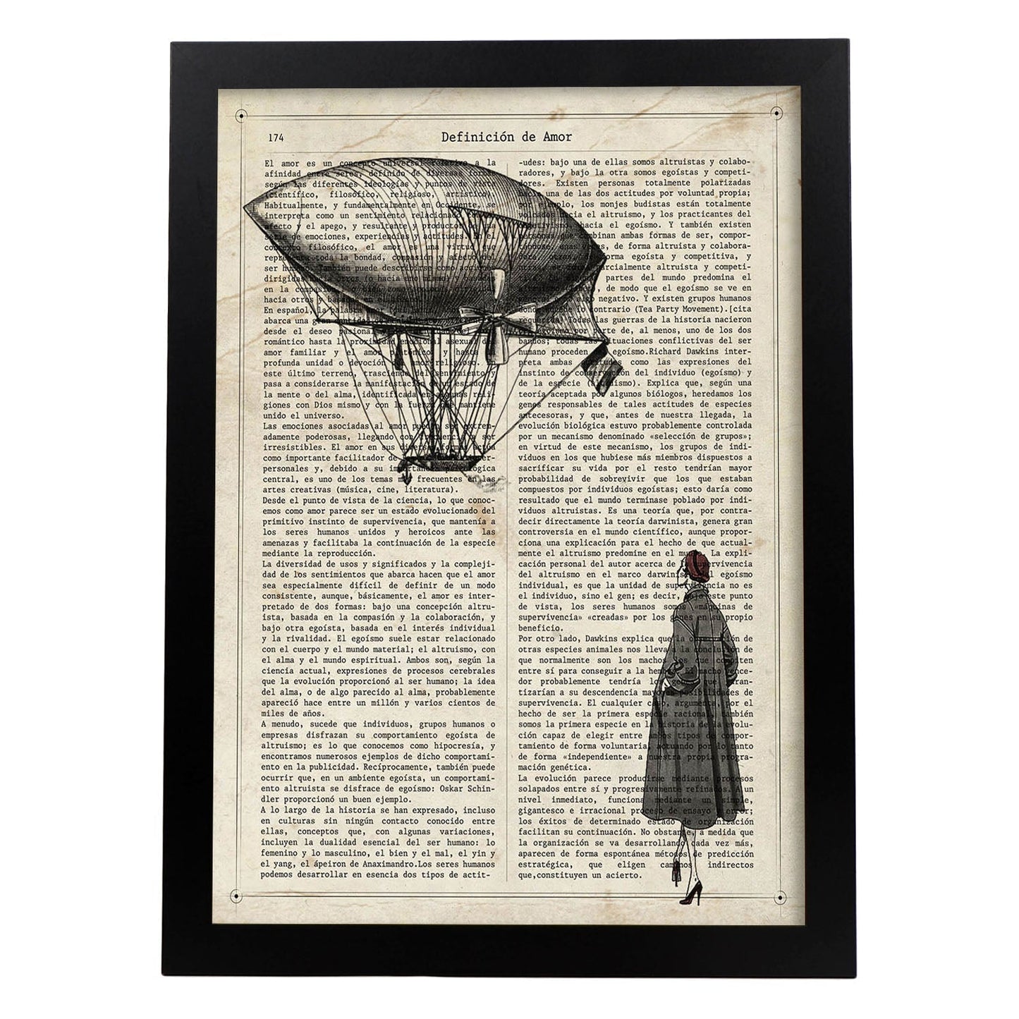 Poster de Mujer mirando globo. Láminas de globos aeroestáticos. Diseño con imágenes de globos.-Artwork-Nacnic-A4-Marco Negro-Nacnic Estudio SL