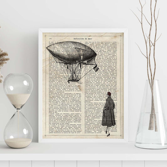 Poster de Mujer mirando globo. Láminas de globos aeroestáticos. Diseño con imágenes de globos.-Artwork-Nacnic-Nacnic Estudio SL