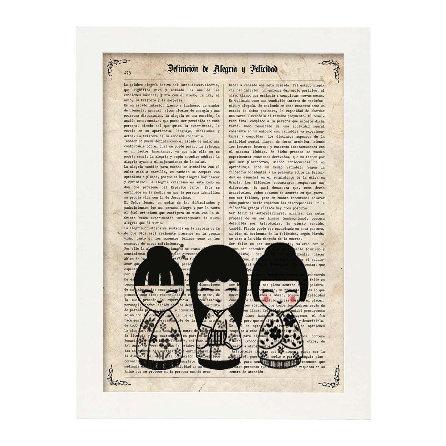 Poster de Muñecas japonesas. Láminas de geishas. Diseños japoneses con definiciones de la cultura japonesa.-Artwork-Nacnic-A3-Marco Blanco-Nacnic Estudio SL