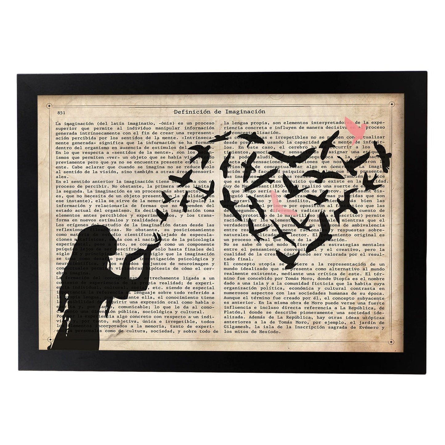 Poster de Niña corazon de pajaros. Lámina para niñas con imágenes de chicas pequeñas.-Artwork-Nacnic-A3-Marco Negro-Nacnic Estudio SL