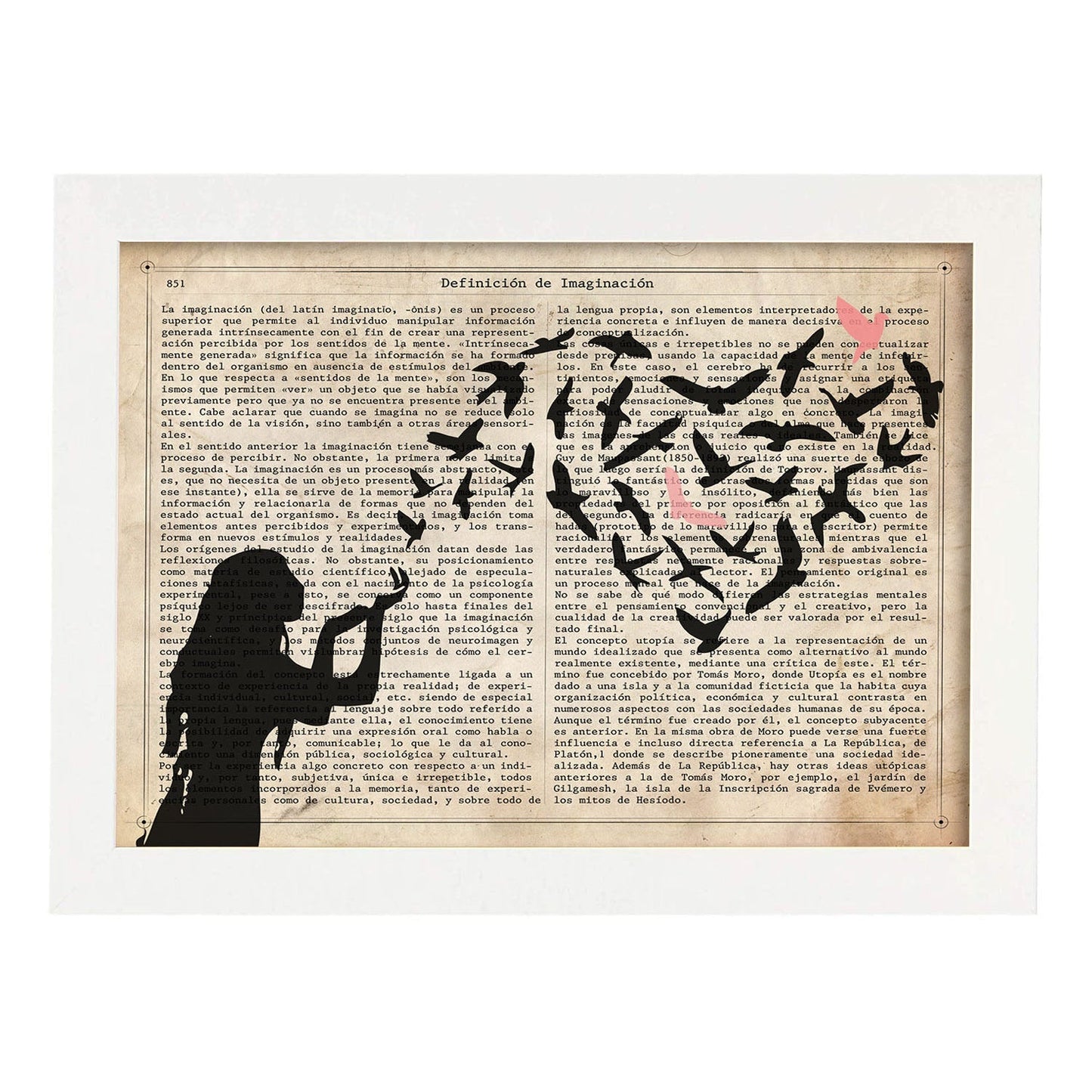 Poster de Niña corazon de pajaros. Lámina para niñas con imágenes de chicas pequeñas.-Artwork-Nacnic-A4-Marco Blanco-Nacnic Estudio SL