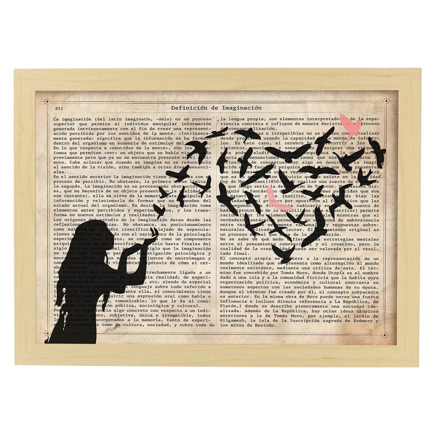 Poster de Niña corazon de pajaros. Lámina para niñas con imágenes de chicas pequeñas.-Artwork-Nacnic-A4-Marco Madera clara-Nacnic Estudio SL