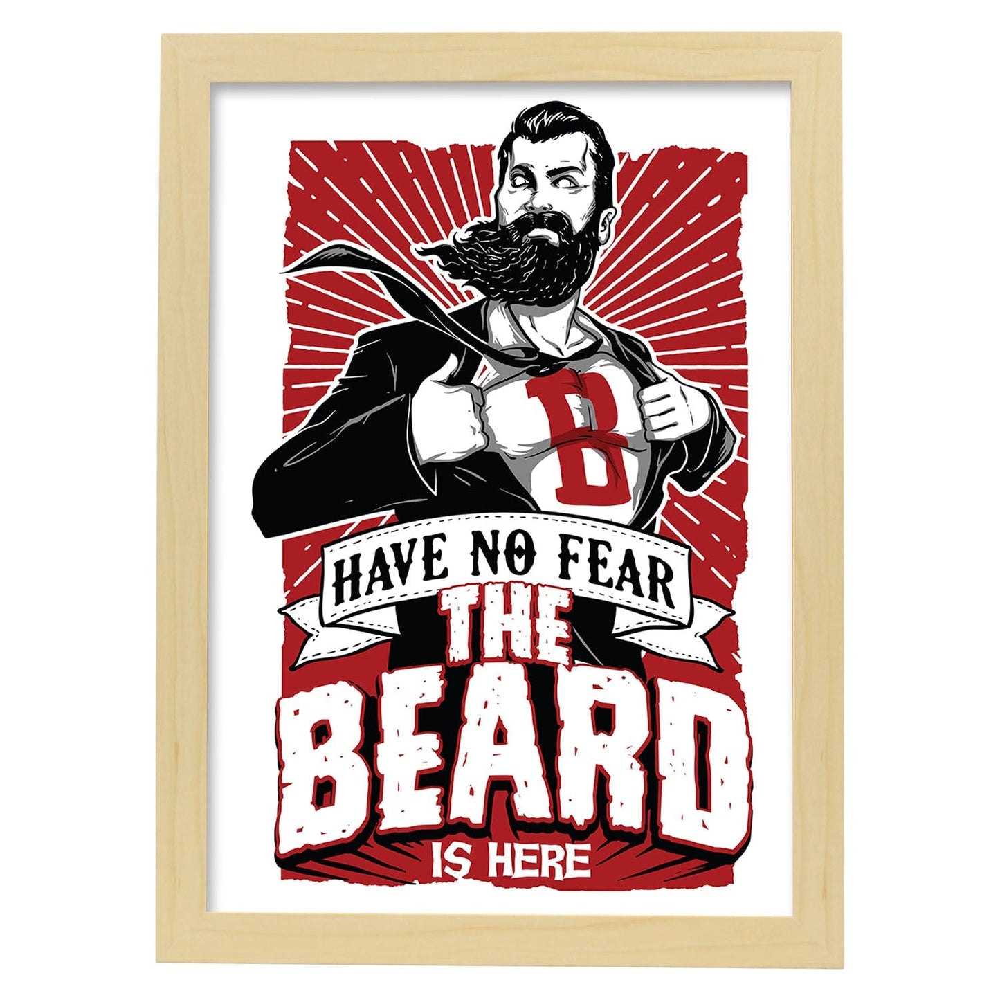 Poster de No temas a la barba. Lámina decorativa de diseño.-Artwork-Nacnic-A3-Marco Madera clara-Nacnic Estudio SL