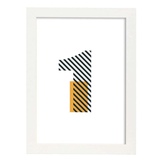 Poster de número 1. Lámina estilo Geometria con imágenes del alfabeto.-Artwork-Nacnic-A4-Marco Blanco-Nacnic Estudio SL