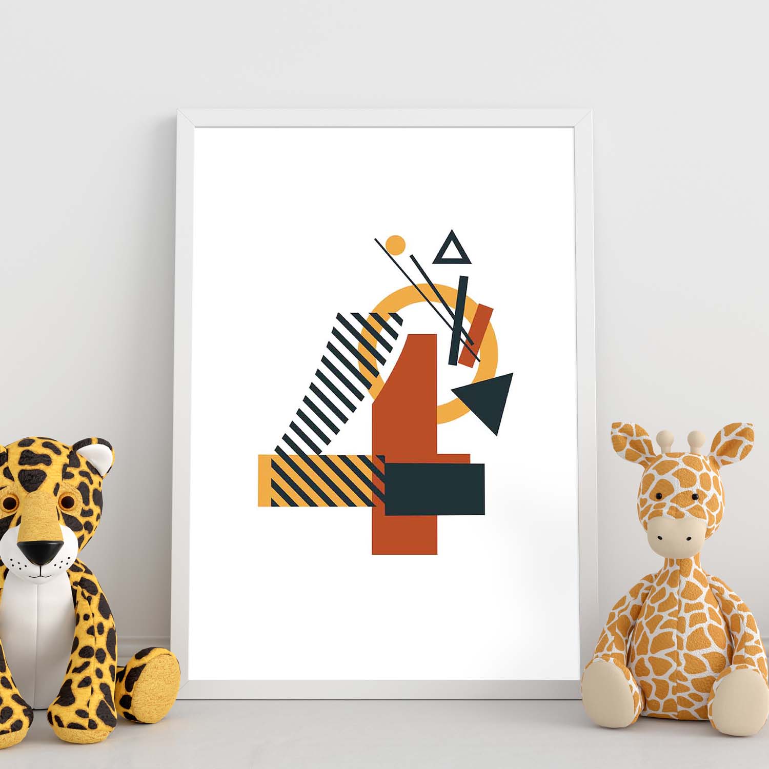 Poster de número 4. Lámina estilo Geometria con formas con imágenes del alfabeto.-Artwork-Nacnic-Nacnic Estudio SL