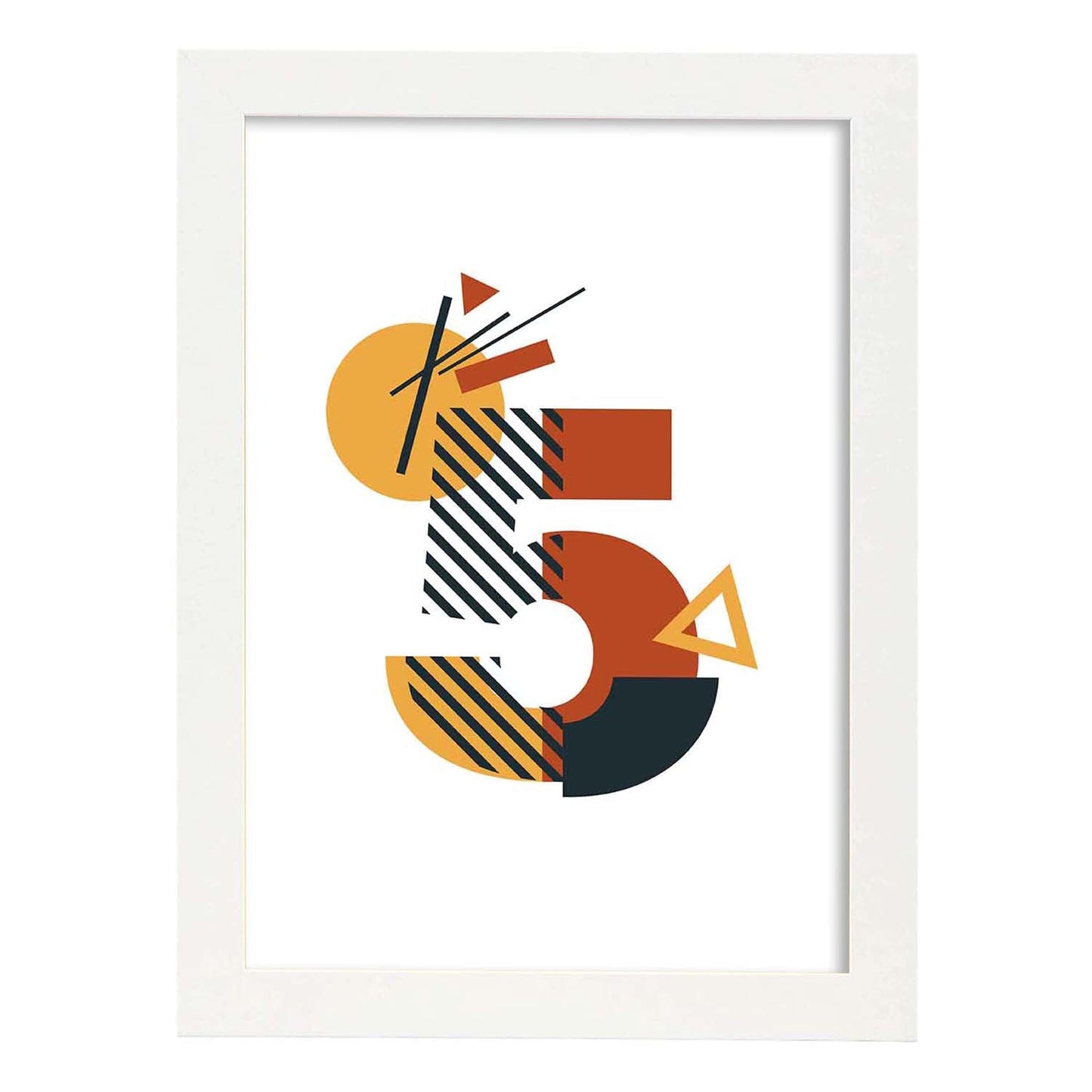 Poster de número 5. Lámina estilo Geometria con formas con imágenes del alfabeto.-Artwork-Nacnic-A4-Marco Blanco-Nacnic Estudio SL