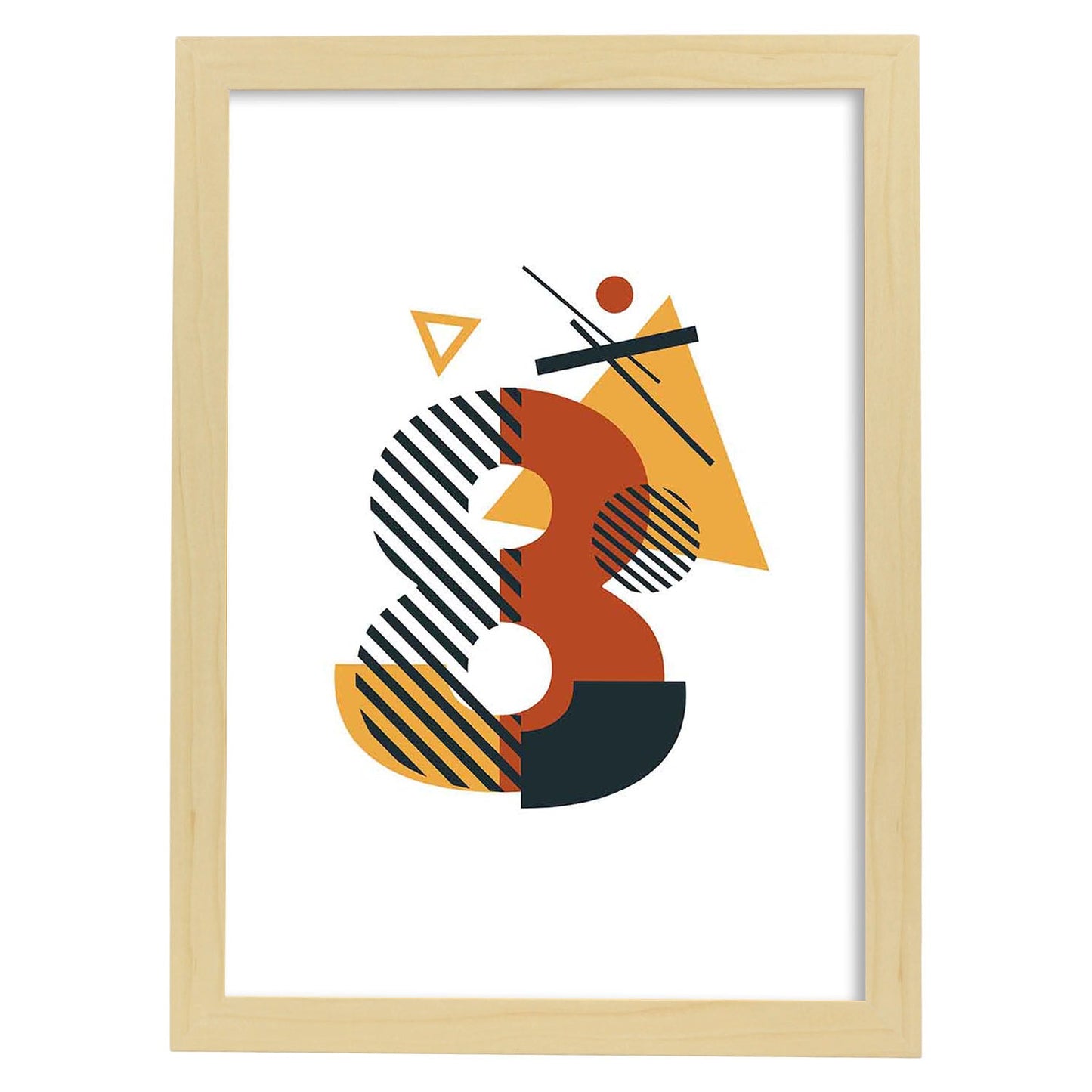 Poster de número 8. Lámina estilo Geometria con formas con imágenes del alfabeto.-Artwork-Nacnic-A3-Marco Madera clara-Nacnic Estudio SL