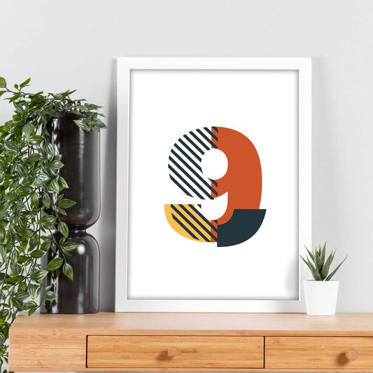 Poster de número 9. Lámina estilo Geometria con imágenes del alfabeto.-Artwork-Nacnic-Nacnic Estudio SL