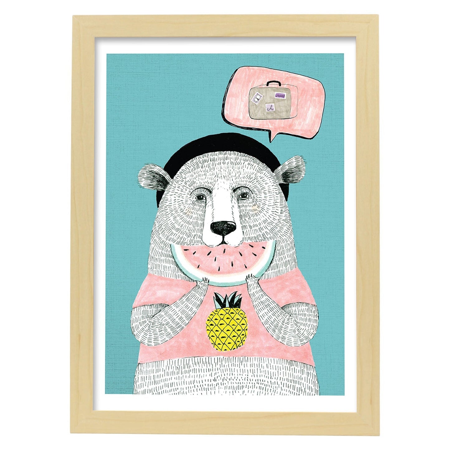 Poster de Oso celeste. Lámina de animales coloridos.-Artwork-Nacnic-A4-Marco Madera clara-Nacnic Estudio SL