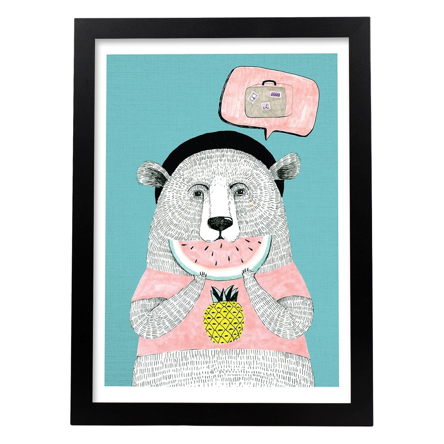 Poster de Oso celeste. Lámina de animales coloridos.-Artwork-Nacnic-A4-Marco Negro-Nacnic Estudio SL