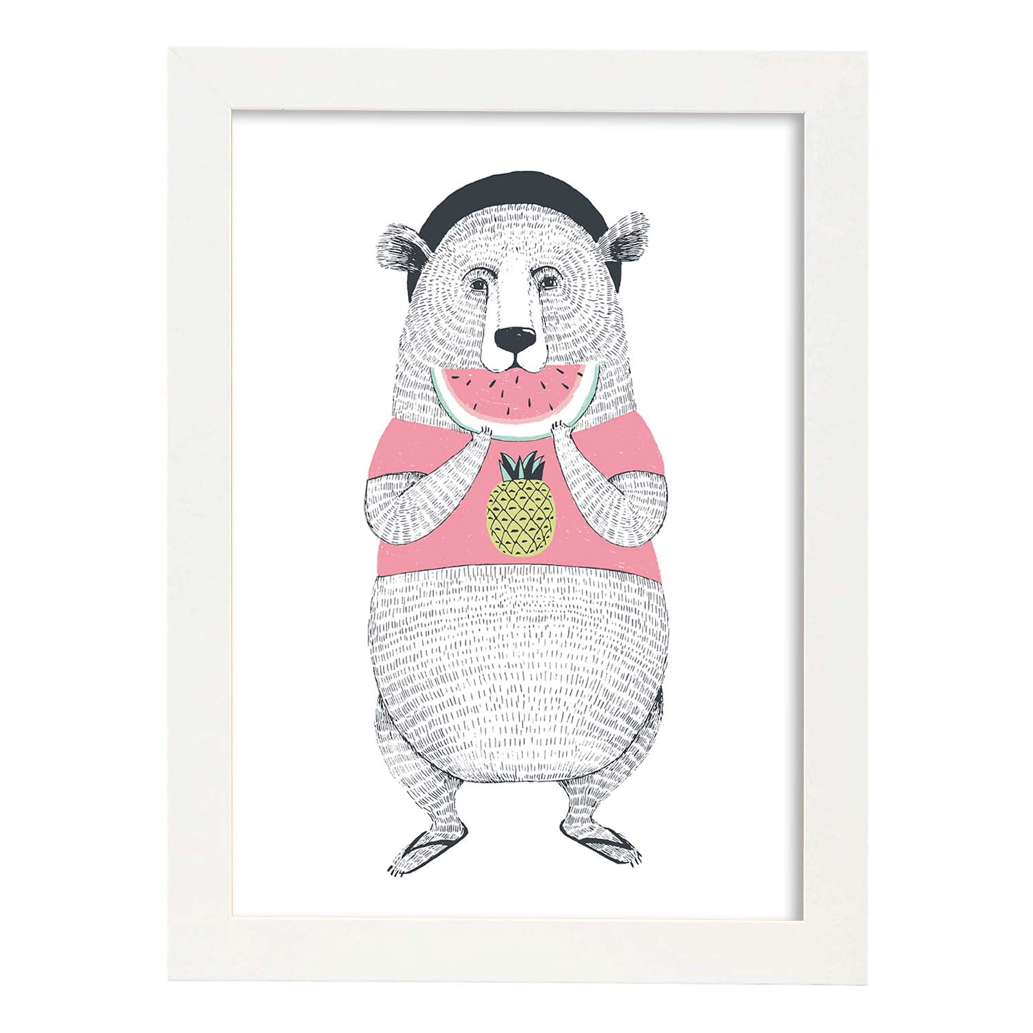 Poster de Oso comiendo sandia. Lámina de animales coloridos.-Artwork-Nacnic-A3-Marco Blanco-Nacnic Estudio SL