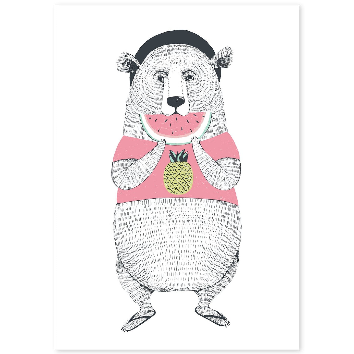 Poster de Oso comiendo sandia. Lámina de animales coloridos.-Artwork-Nacnic-A4-Sin marco-Nacnic Estudio SL