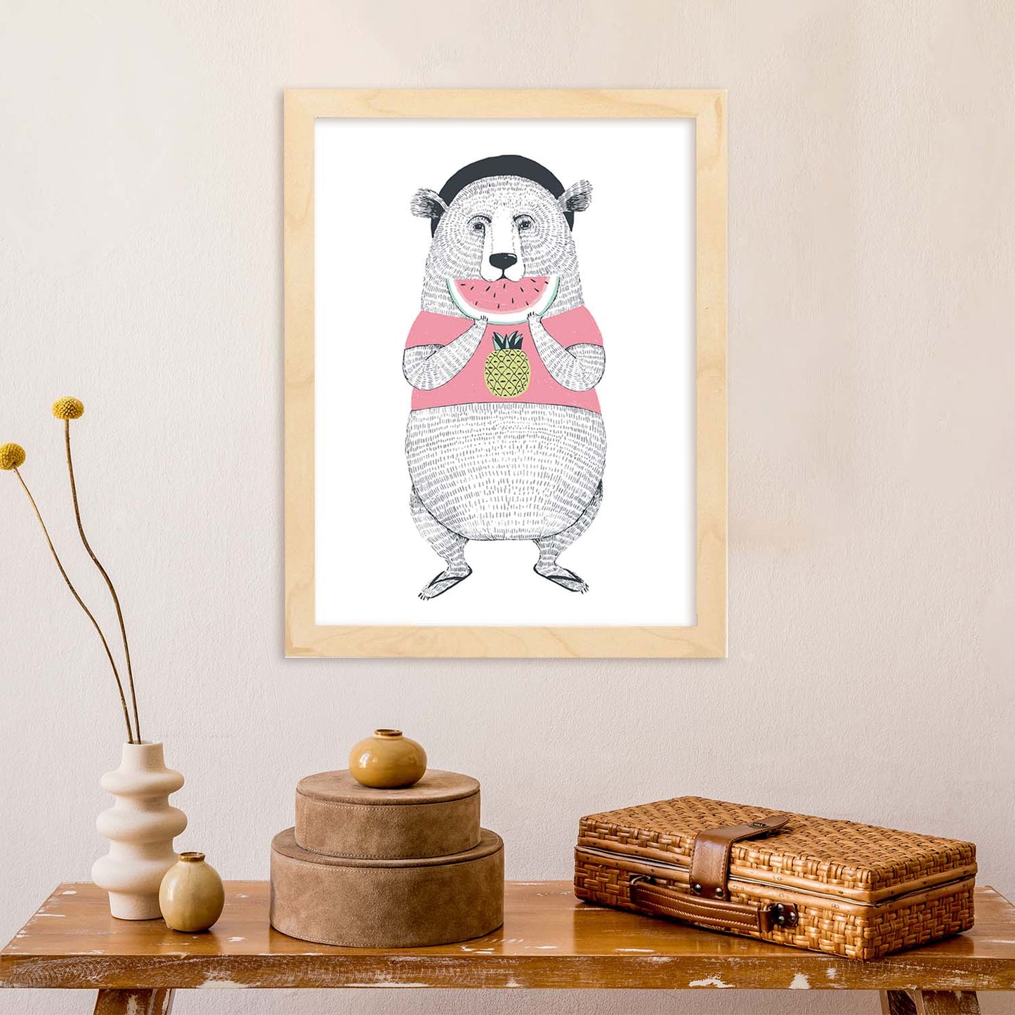 Poster de Oso comiendo sandia. Lámina de animales coloridos.-Artwork-Nacnic-Nacnic Estudio SL