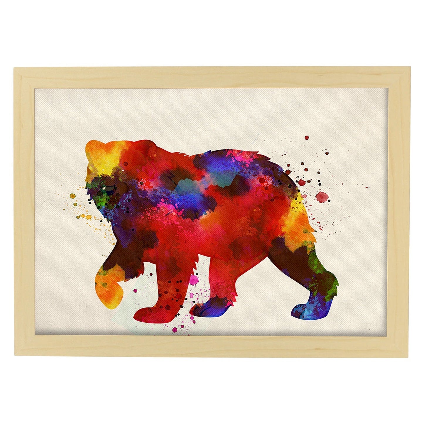 Poster de oso con diseño acuarela. Mix de láminas con estilo acuarela-Artwork-Nacnic-A4-Marco Madera clara-Nacnic Estudio SL